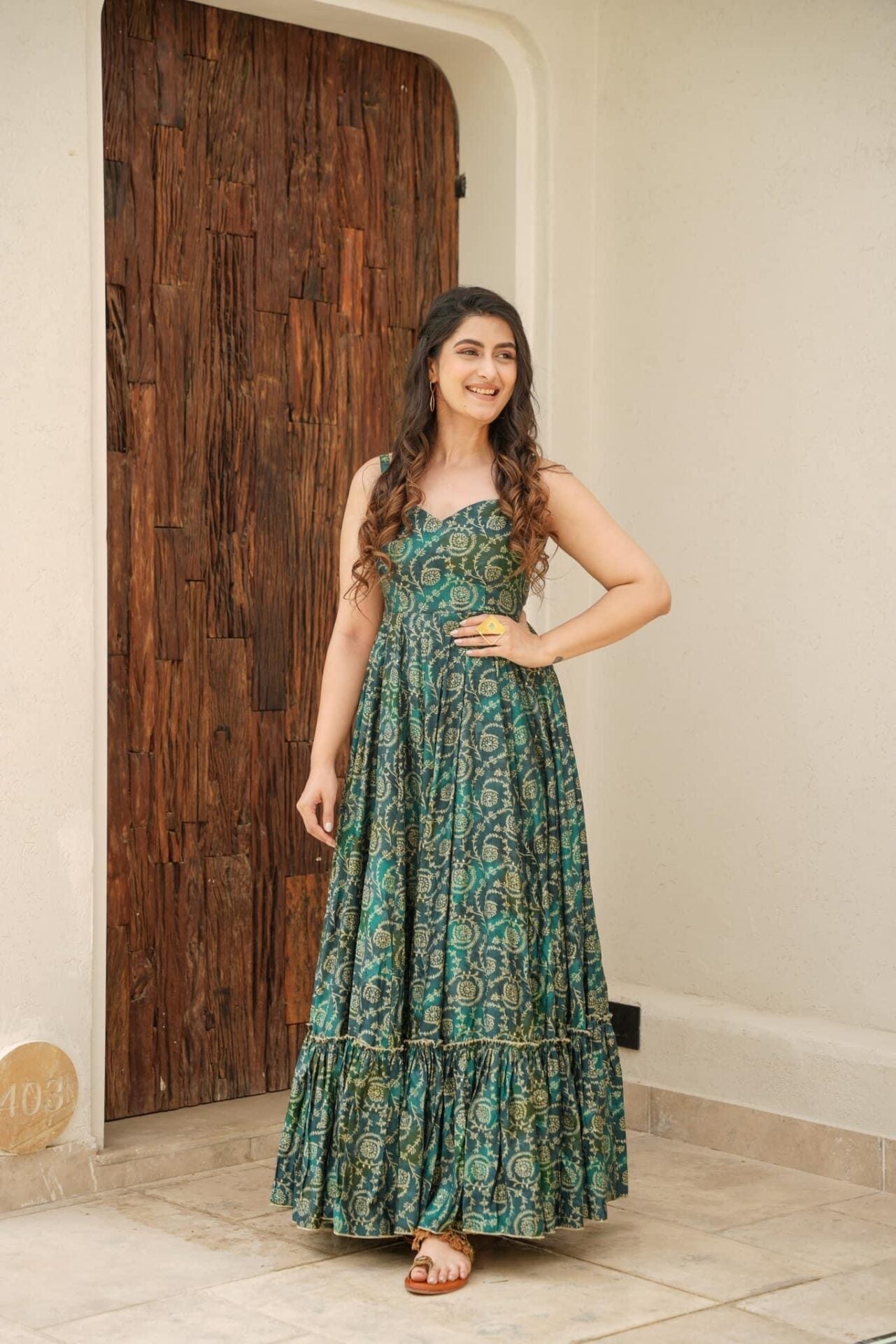 Idaho-o Gauhar green muslin maxi