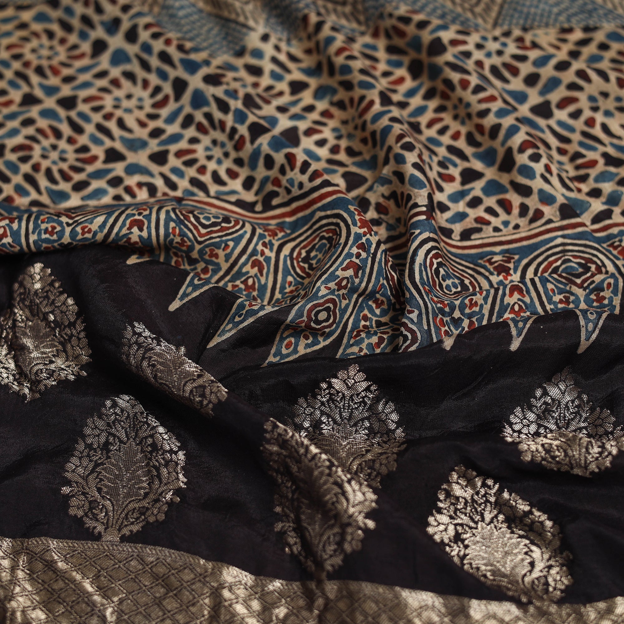 RIYAZ ABDULMAJID KHATRI - AJRAKH Black - Block Print Dola Silk Ajrakh Dupatta 06 - view 5