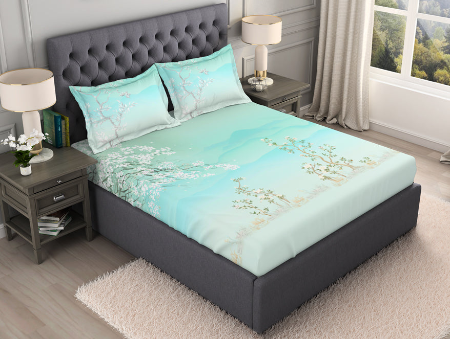 Spaces India Floral Light Blue 100% Cotton King Size Bedsheet Organic Cotton - By Spaces - view 3