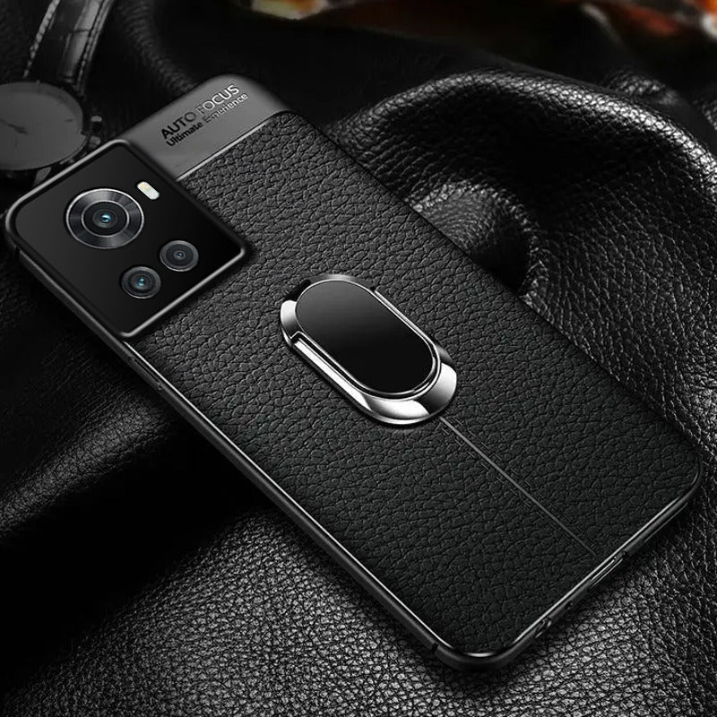 Millioncases.live OnePlus 10R Sleek Urban Leather Ring Holder Case