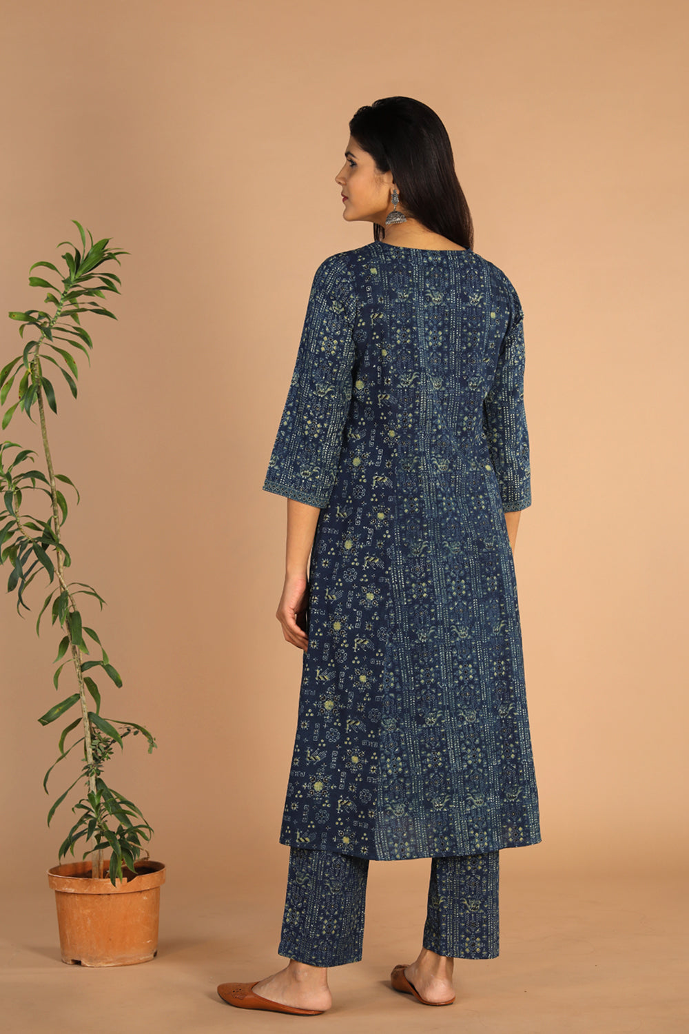 Kalanjali Ethnics Indigo Ajrak handblock printed cotton kurta , pants set - view 3