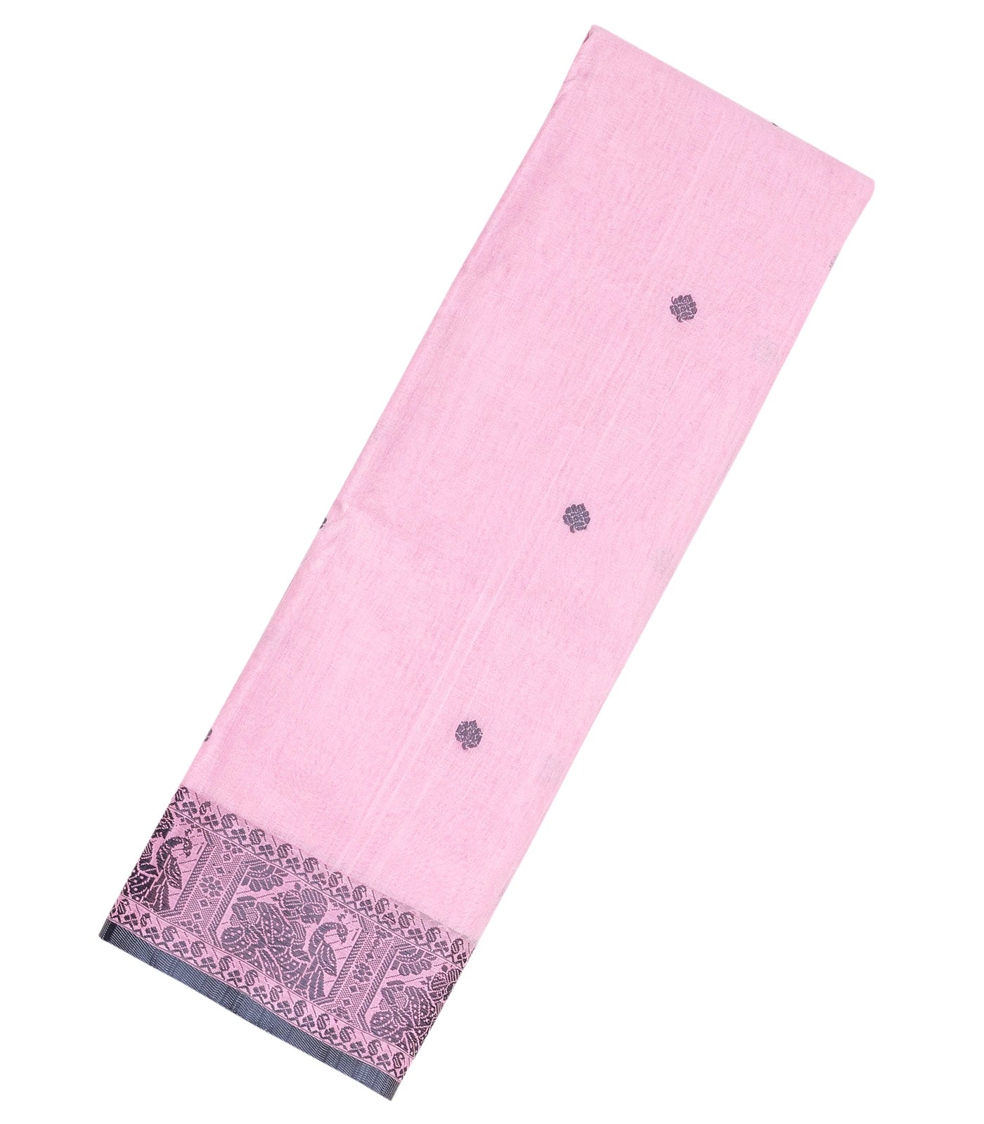 RmKV Baby Pink Bengal Cotton Saree With Kamalam Motifs