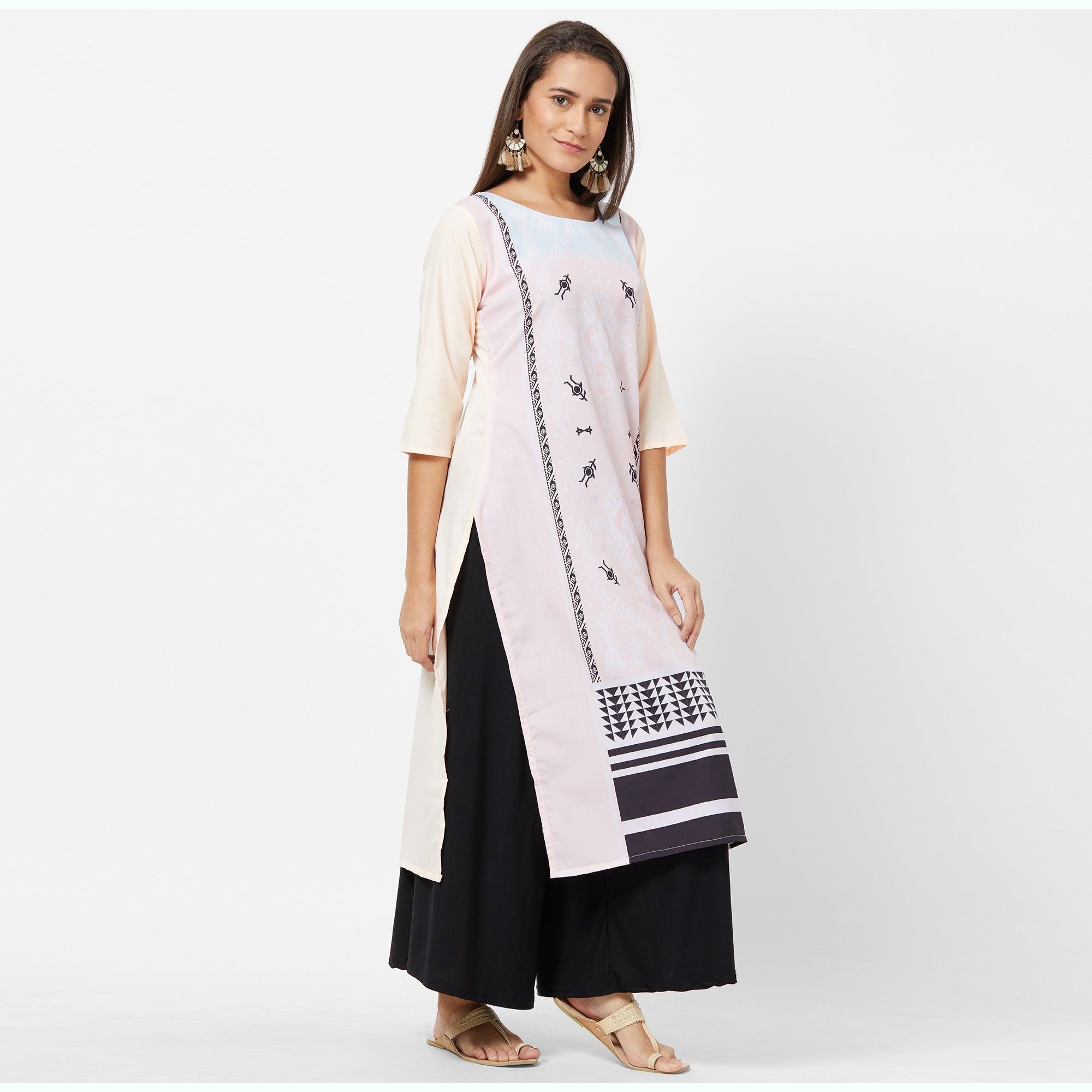 Peachmode Majesty Light Pink Colored Casual Printed Crepe Kurti - view 4