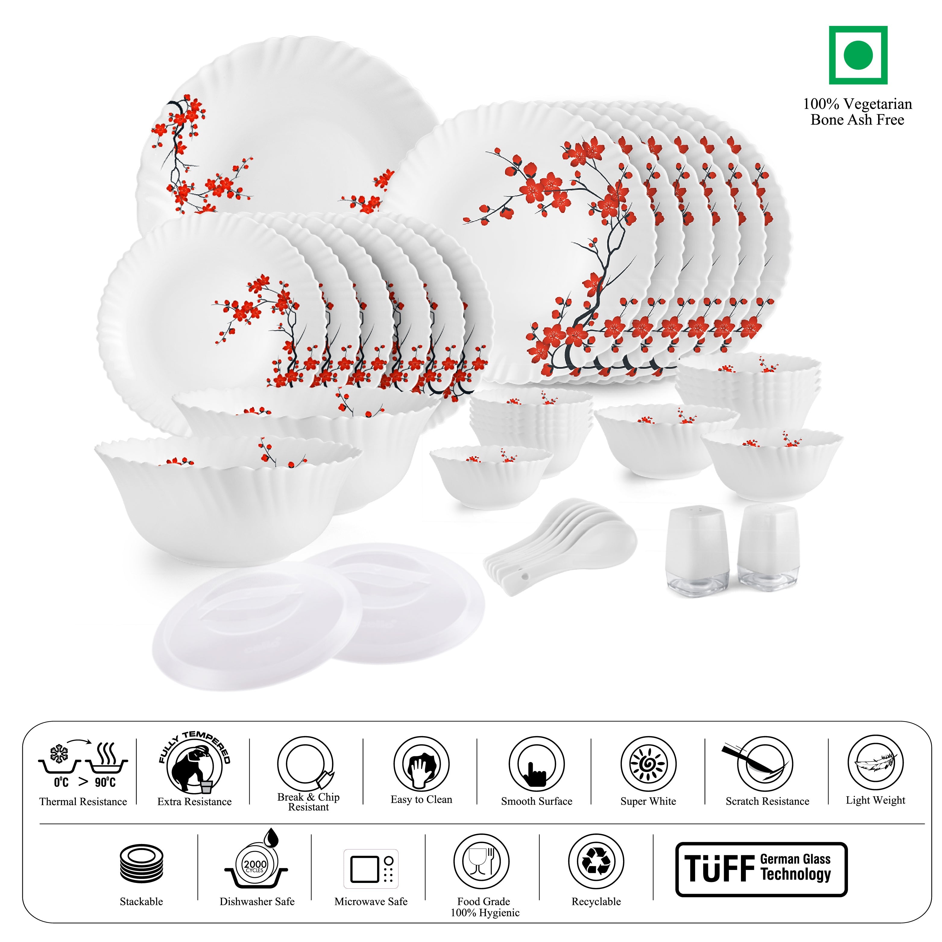 Cello Dazzle Series 37 Pieces Opalware Dinner Set for Family of 6 - view 3