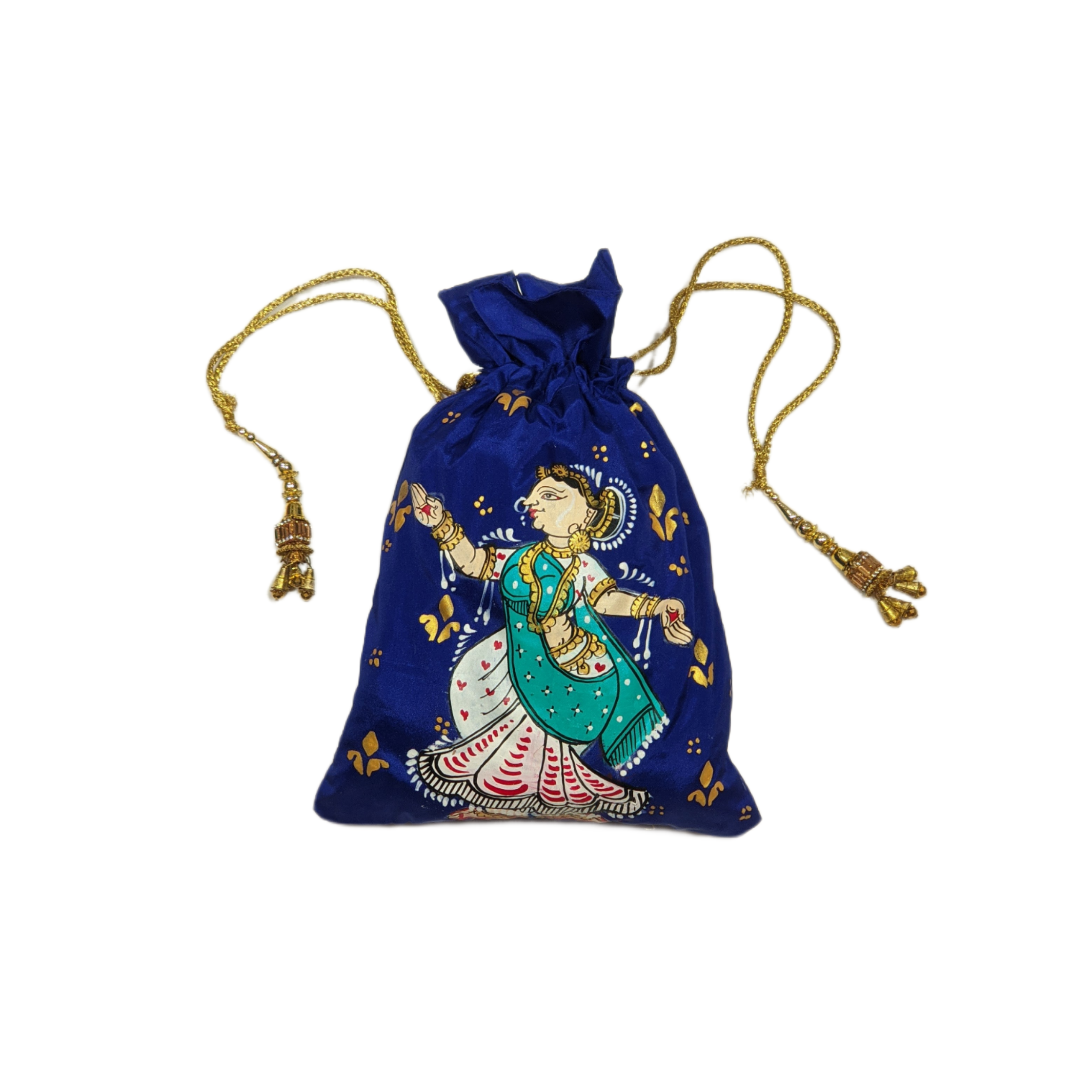 IndianVillèz Royal Blue Hand Painted Nartaki Pattachitra Potli Bag