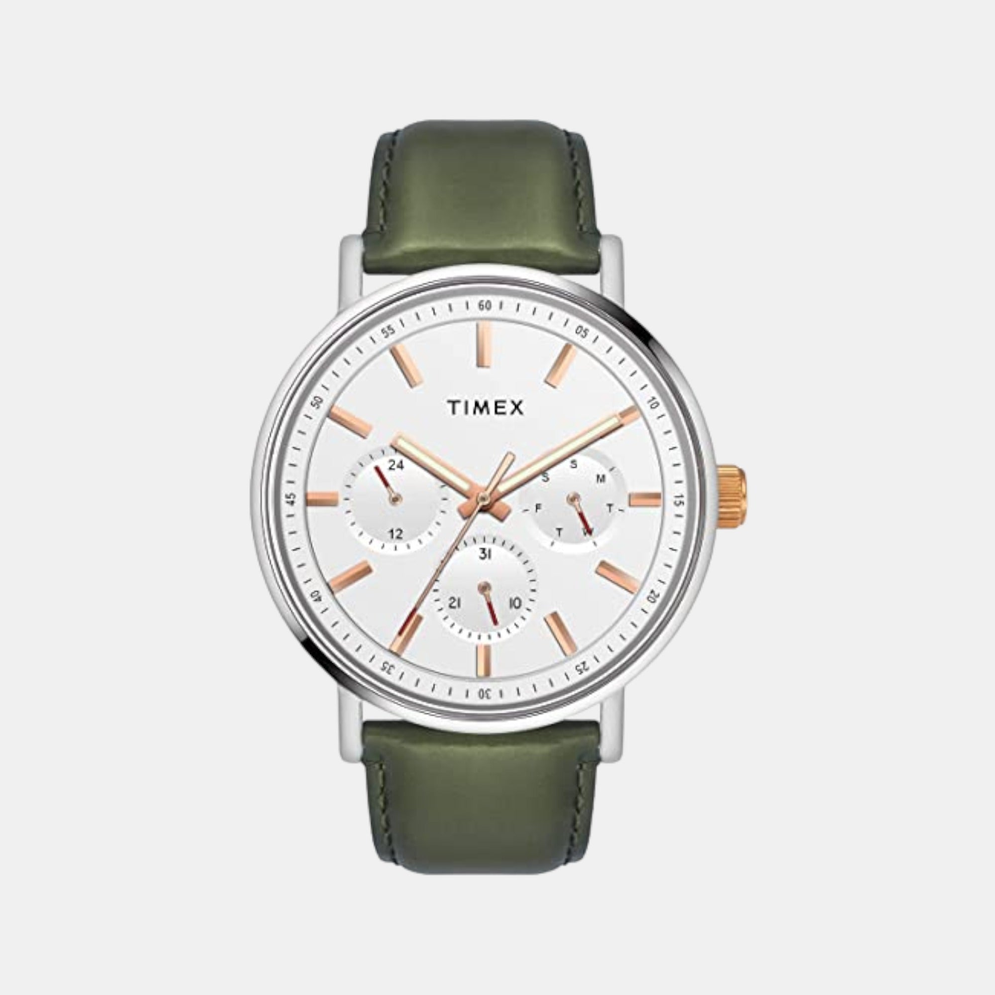 Timex Fashion Men Quartz White Dial Chronograph Leather Watch TWEG20015