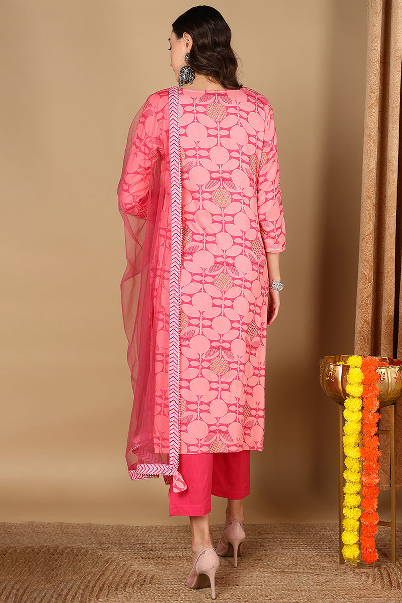Ahika Plus Size Pink Viscose Rayon Geometric Printed Straight Suit Set VKSKD1990 - view 5