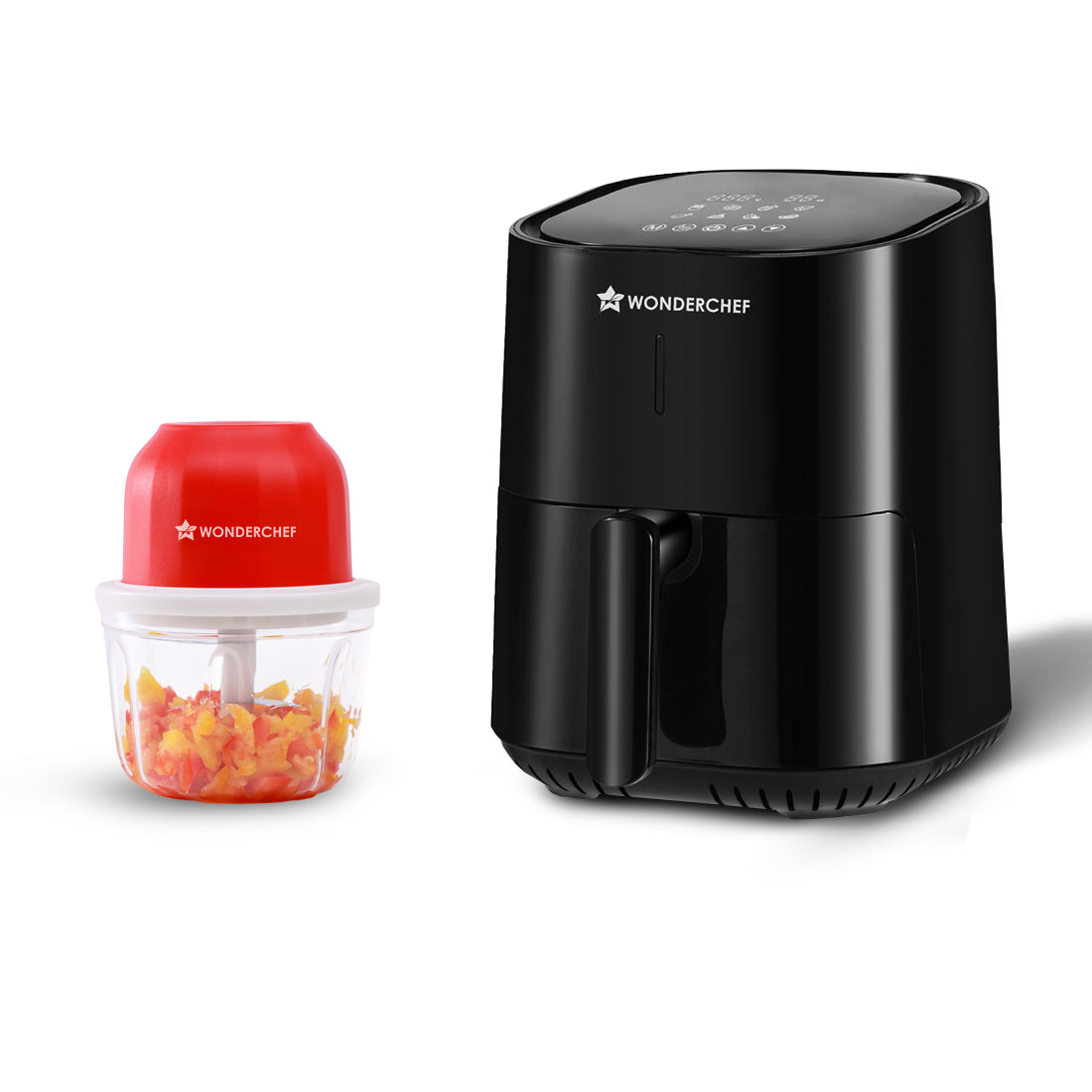 Wonderchef Prato Plus Digital Air Fryer and Zippy Cordless Chopper | No Oil Fry, Bake, Roast, Grill