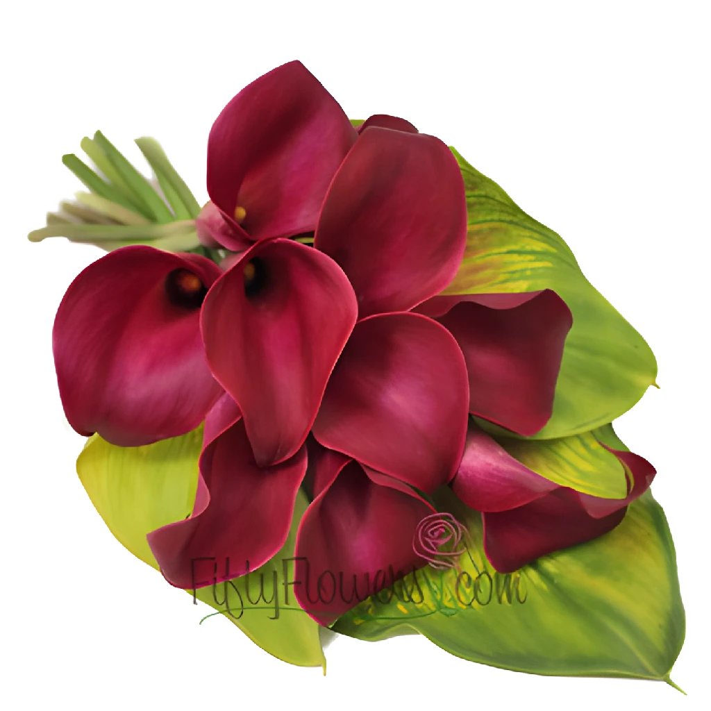 FiftyFlowers 10 Mini Calla Lilies and Leaf Centerpieces