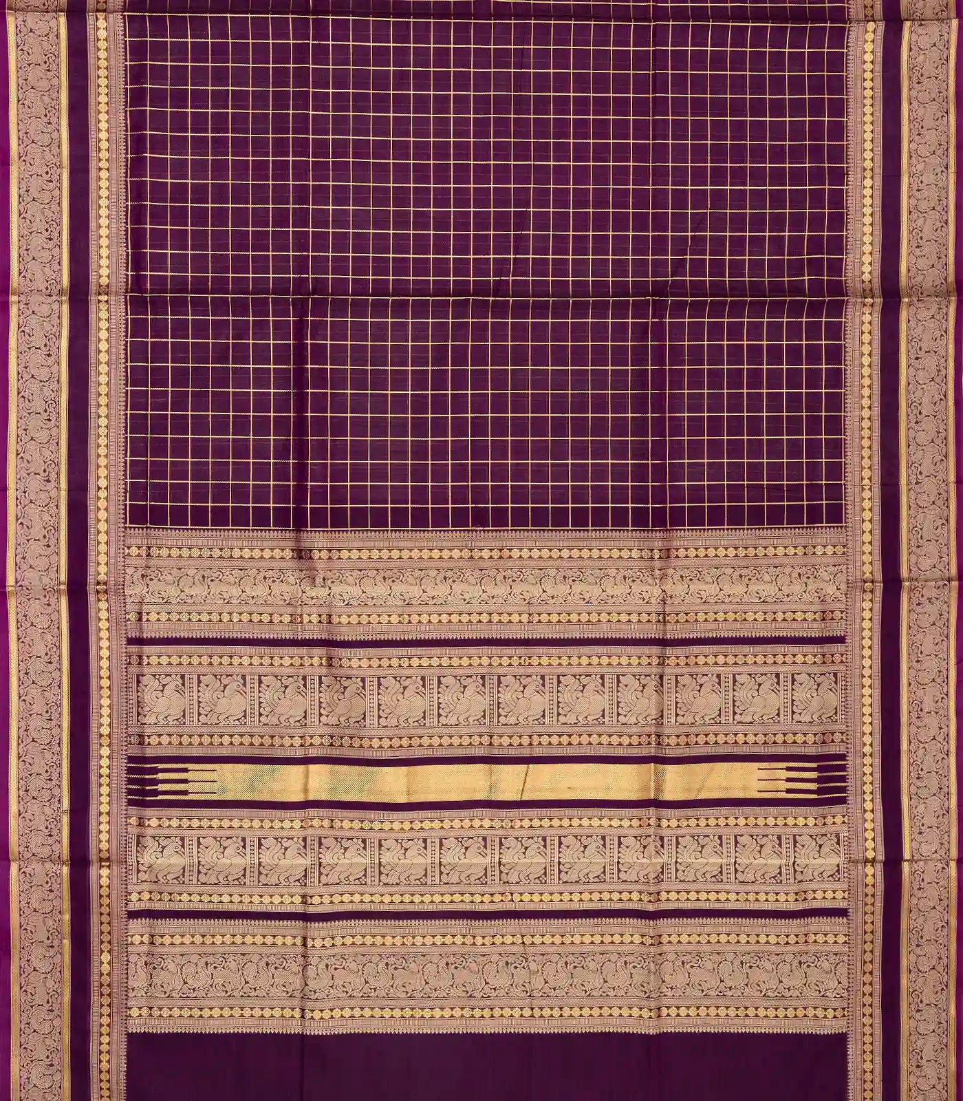 RmKV Burgundy Handloom Silk Cotton Saree With Zari Checks - view 2