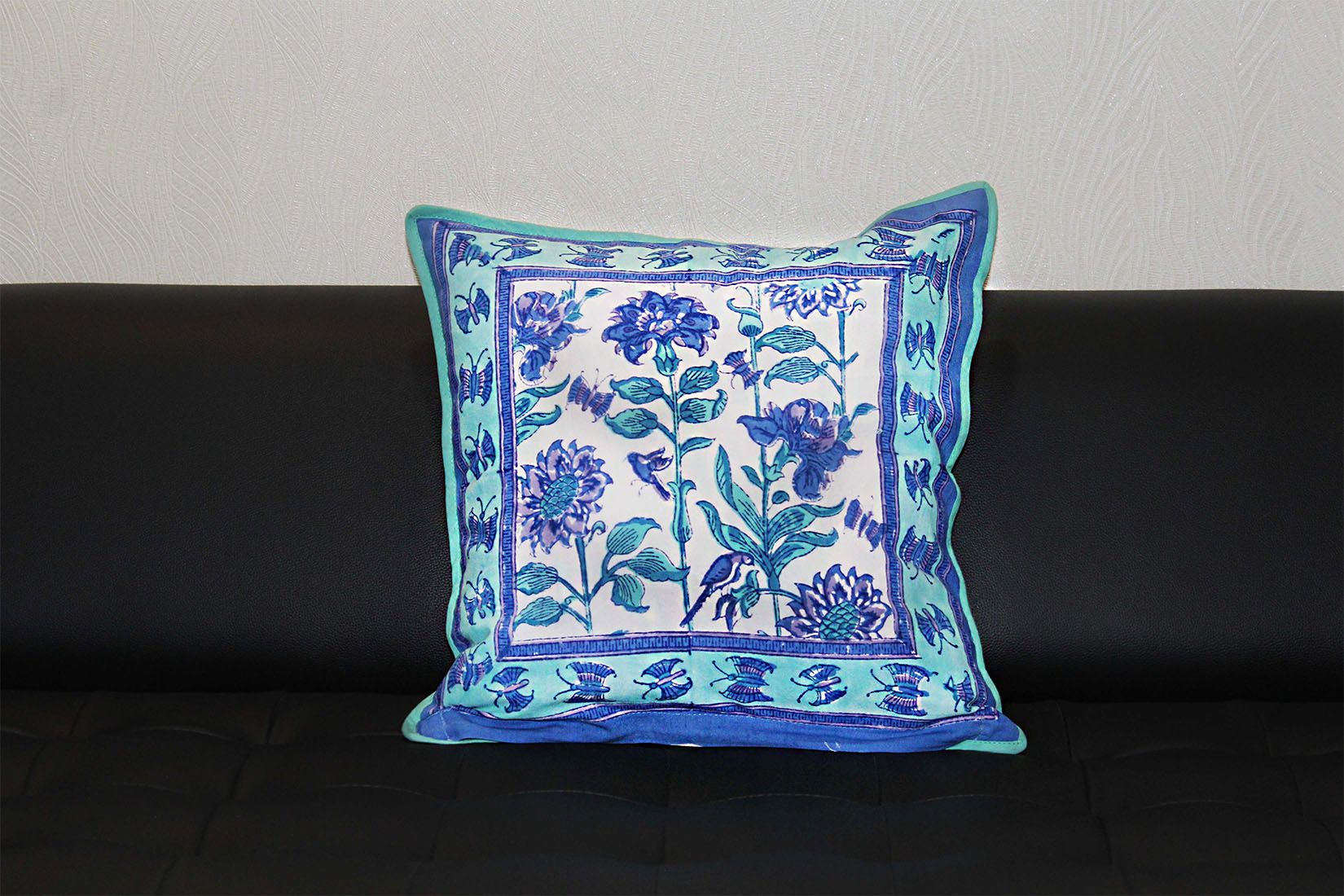 JaipurFabric® Blue and White Block printed Cotton Cushion Cover
