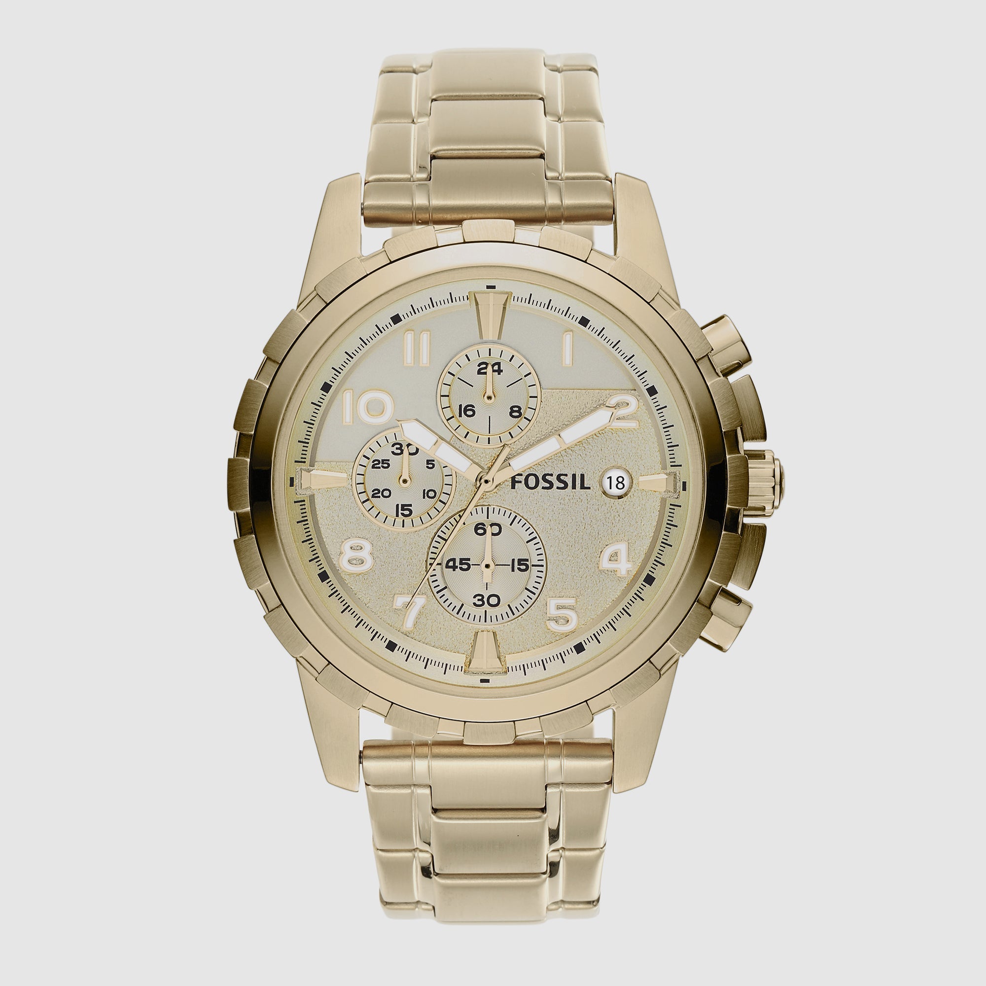 Fossil Dean Men Quartz Champagne Dial Chronograph Stainless Steel Watch FS4867