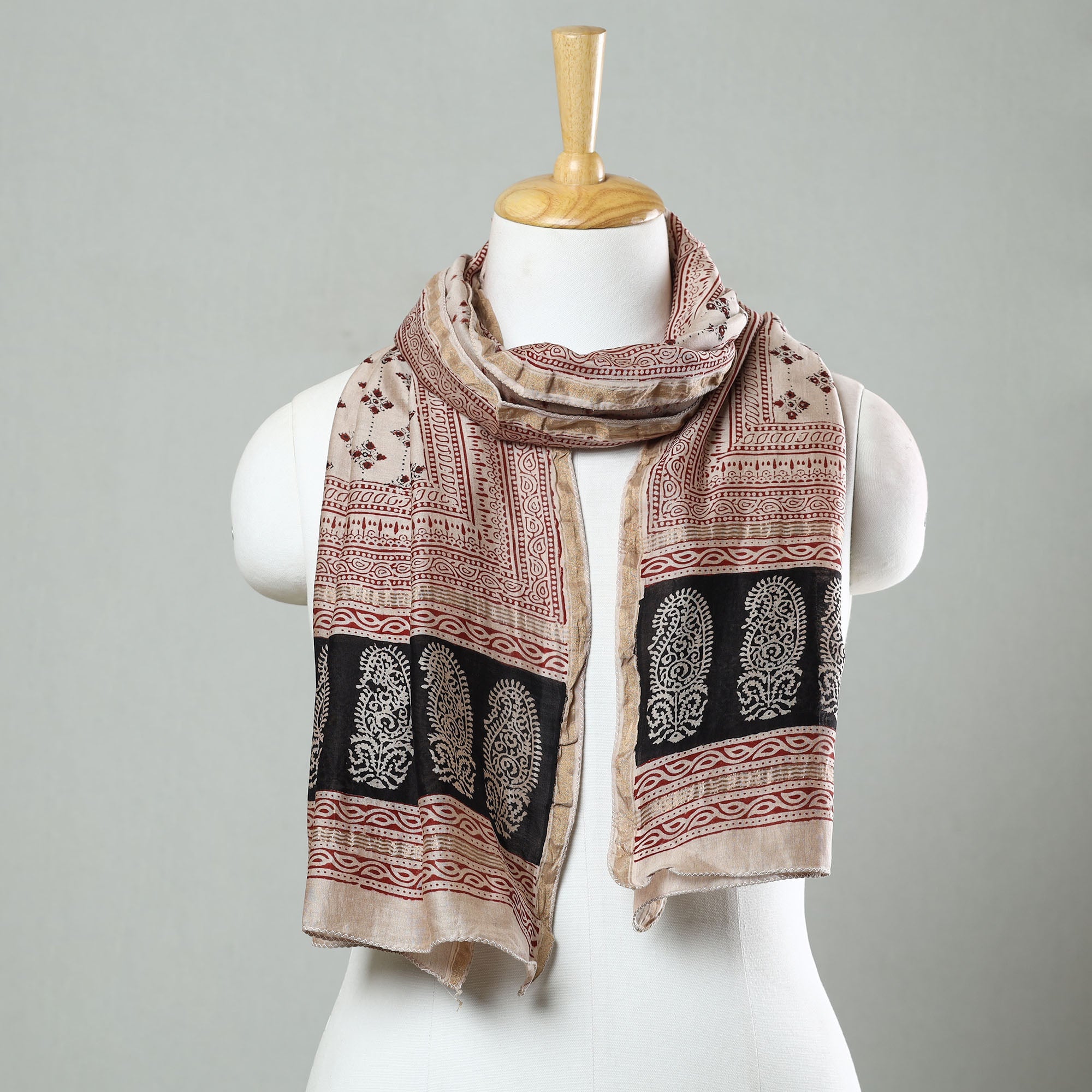 BAGH PRINTS BY MOHAMMED BILAL KHATRI Beige - Bagh Hand Block Printed Chanderi Silk Stole 24