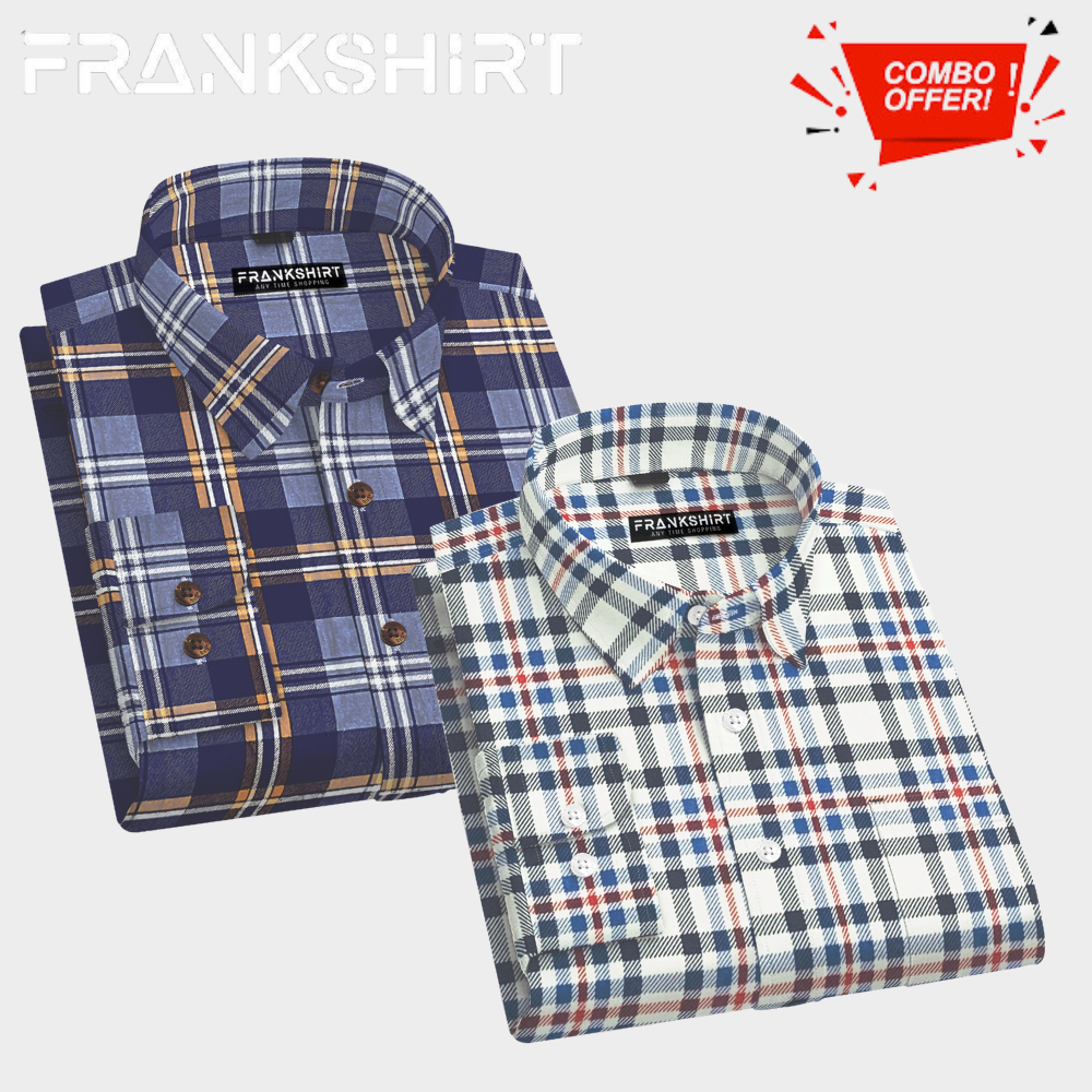 BlackTree Pack of 2 Cotton Shirt for Man ( Blue Grey and Black Blue)