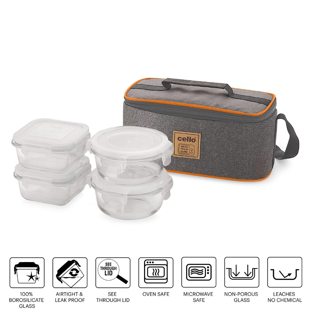 Cello Royale Borosilicate Glass Lunch Box with Jacket, Set of 4 - view 3