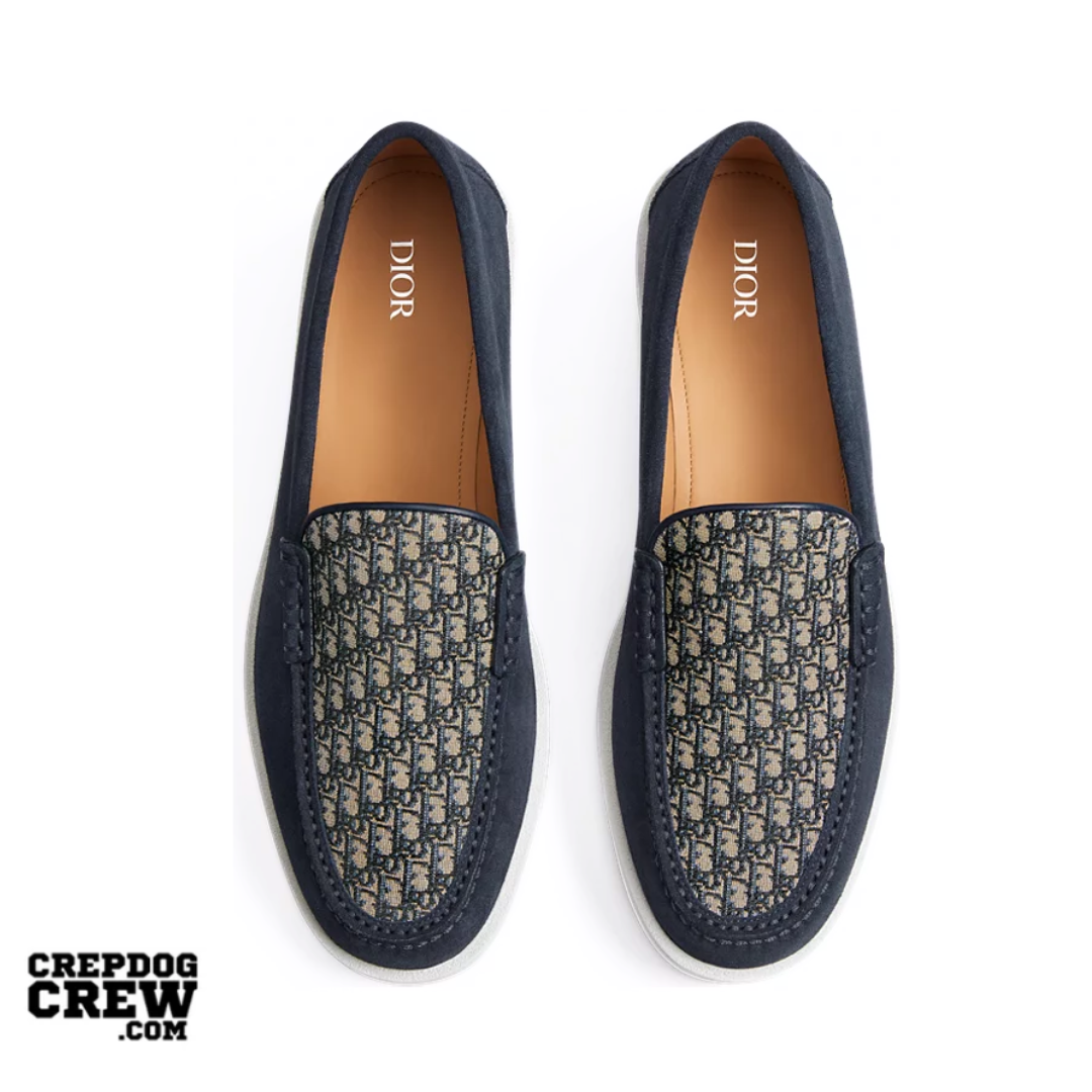Dior Granville Loafer Navy Blue Suede with Beige and Black Dior Oblique Jacquard - view 2