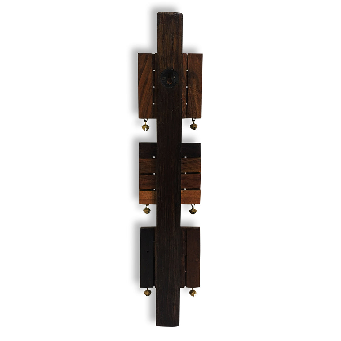 EXCLUSIVELANE 'Brass, Wood & Colours' Madhubani Handpainted Dhokra Art Key Holder In Sheesham & Teak Wood (6 Hooks) - view 4