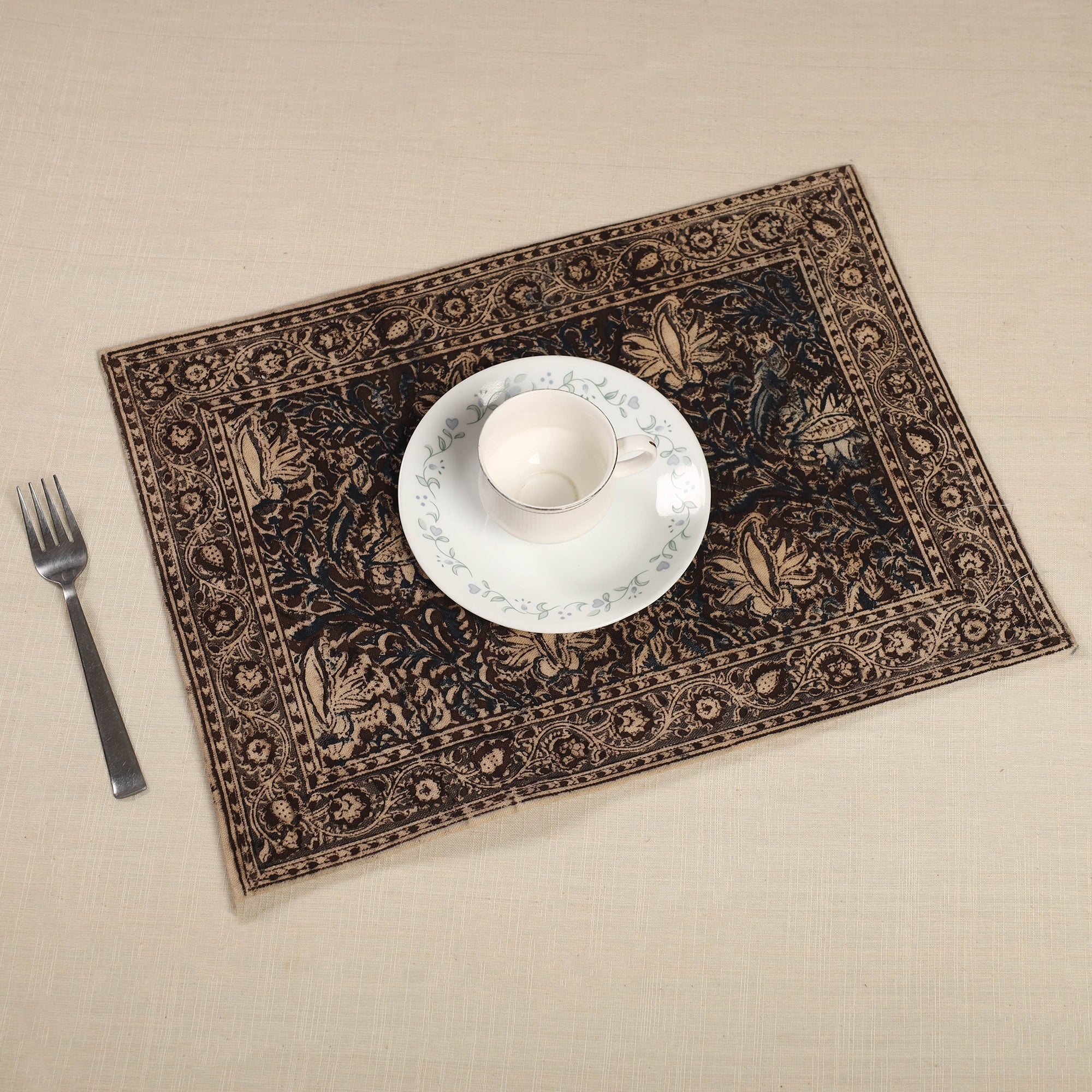 PITCHUKA SRINIVAS KALAMKARI PEDANA Brown - Original Pedana Kalamkari Block Printed Cotton Table Mat (18 x 13 in) 11