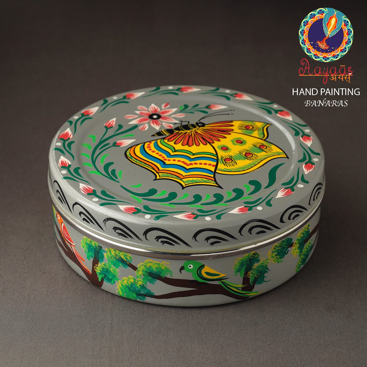 AAYAAS Banaras Handpainted Stainless Steel Chapati Box