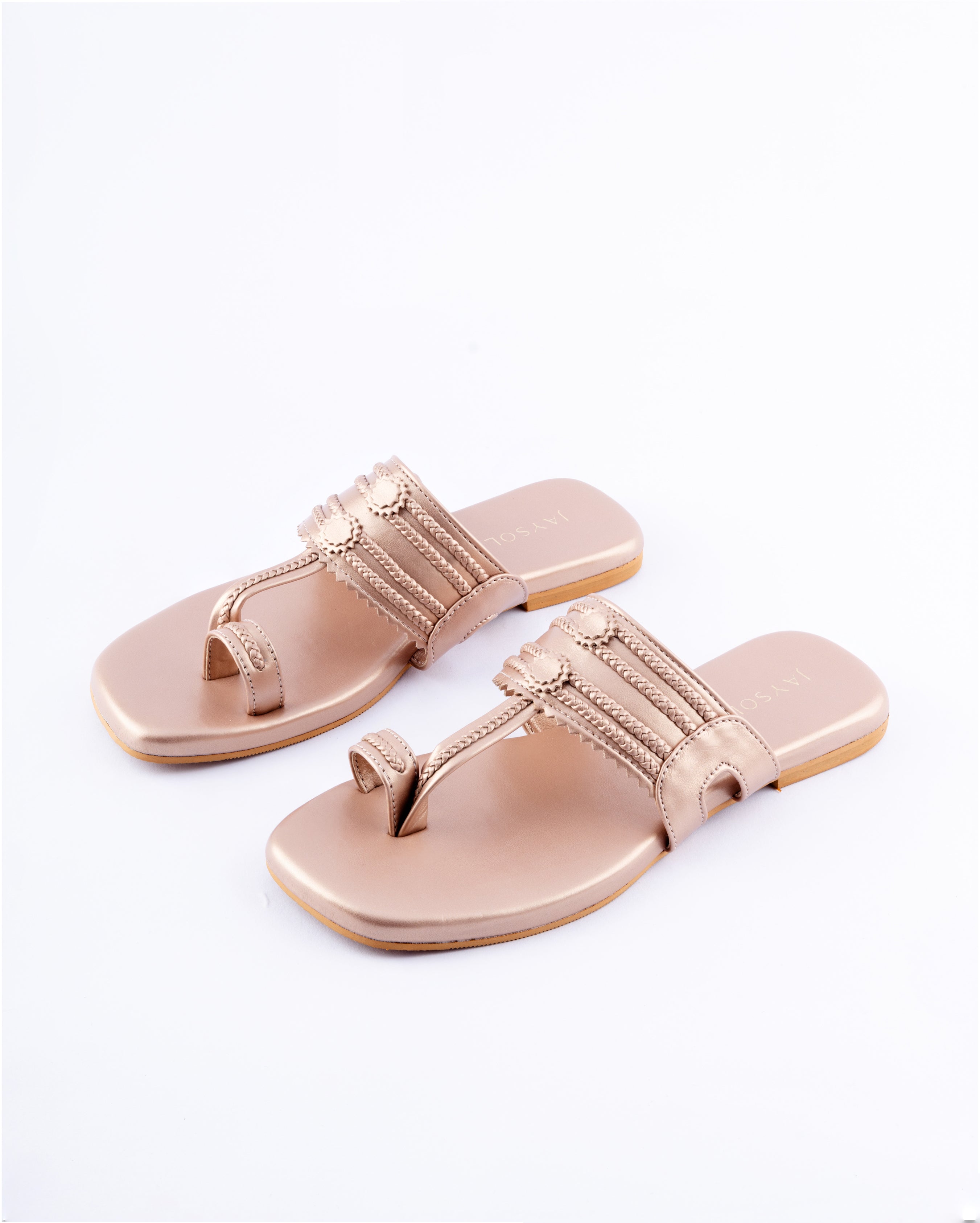 Jaysole Rose Gold Solid Kolha Flats - view 3