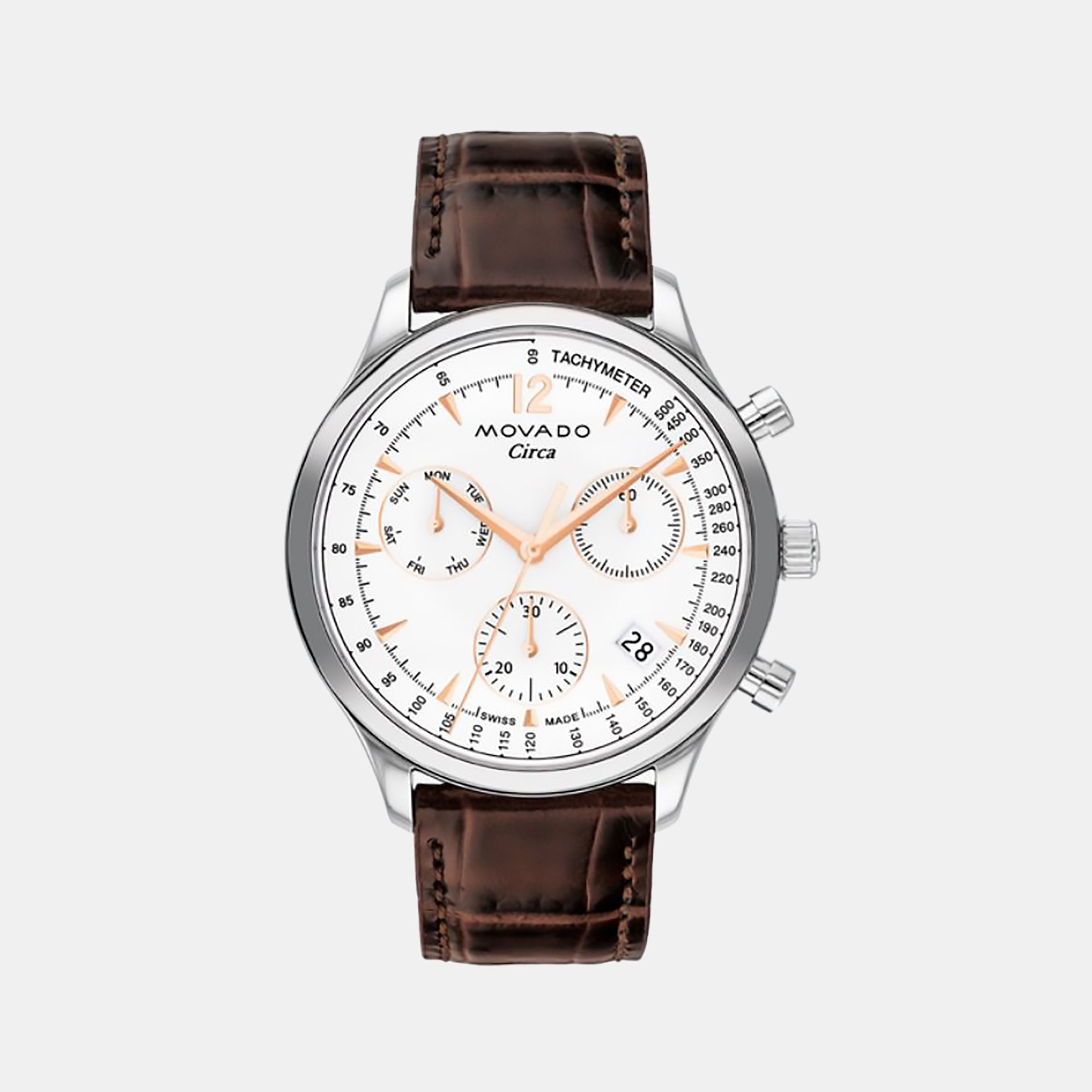 Movado Heritage Men Quartz White Dial Chronograph Leather Watch 3650132