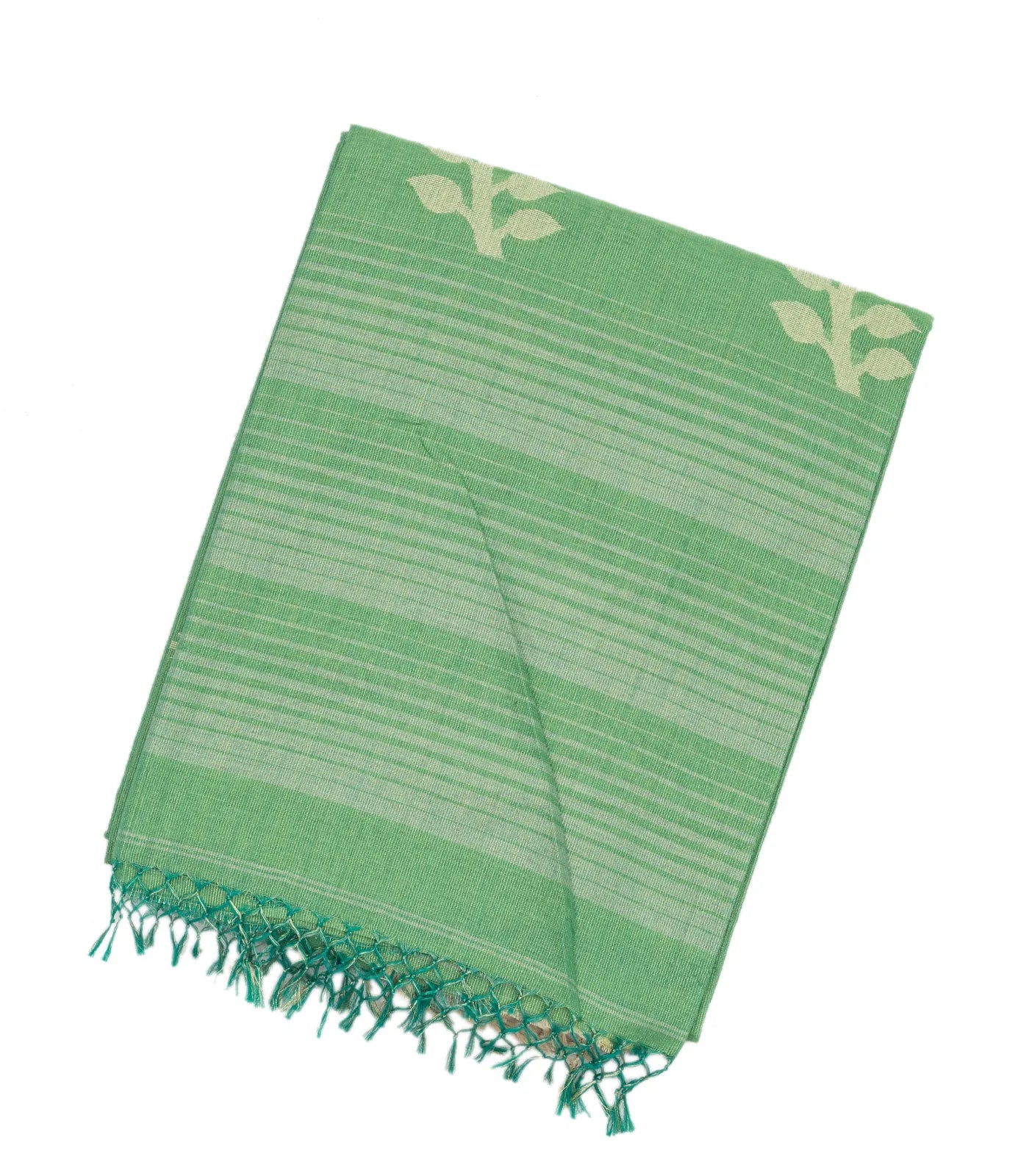 RmKV Pista Green Handloom Bengal Cotton Saree With Stripes & Buttas
