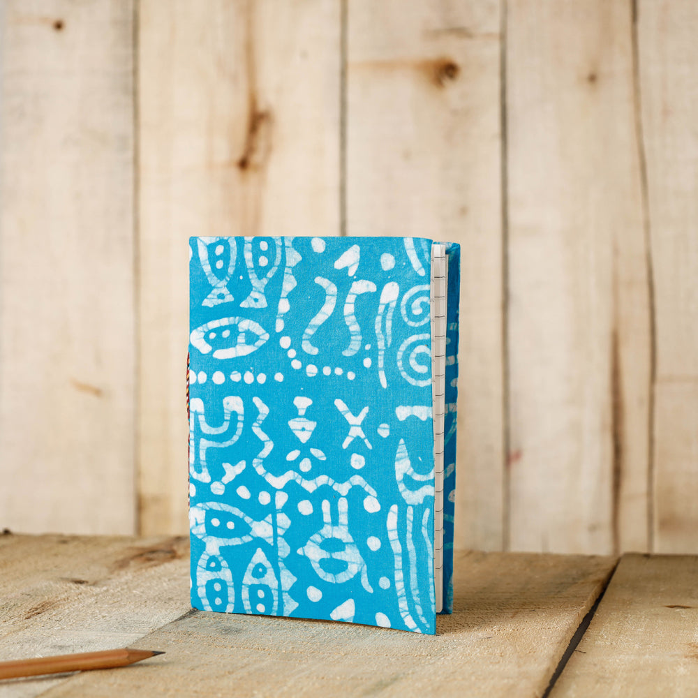 BINDAAS UNLIMITED Blue - Batik Fabric Cover Handmade Paper Notebook (7 x 5 in)