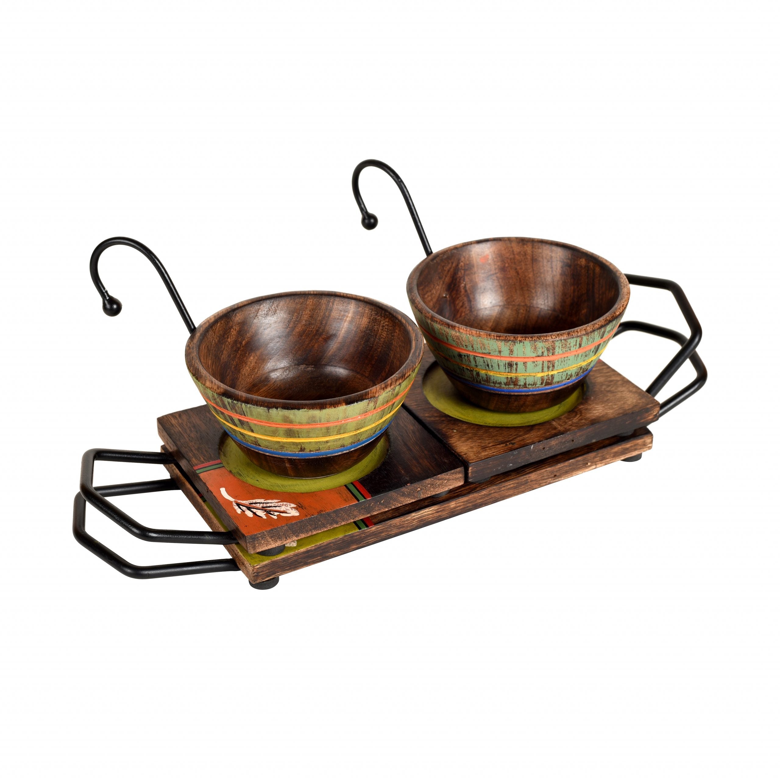 ART CREATIONS BY SUMAN SONTHALIA Brown - Hook-ed Snack Bowl with Square Tray Two Sets with One Holding Tray (6.5x4x4.5/13.5x4.5 inches) - view 2