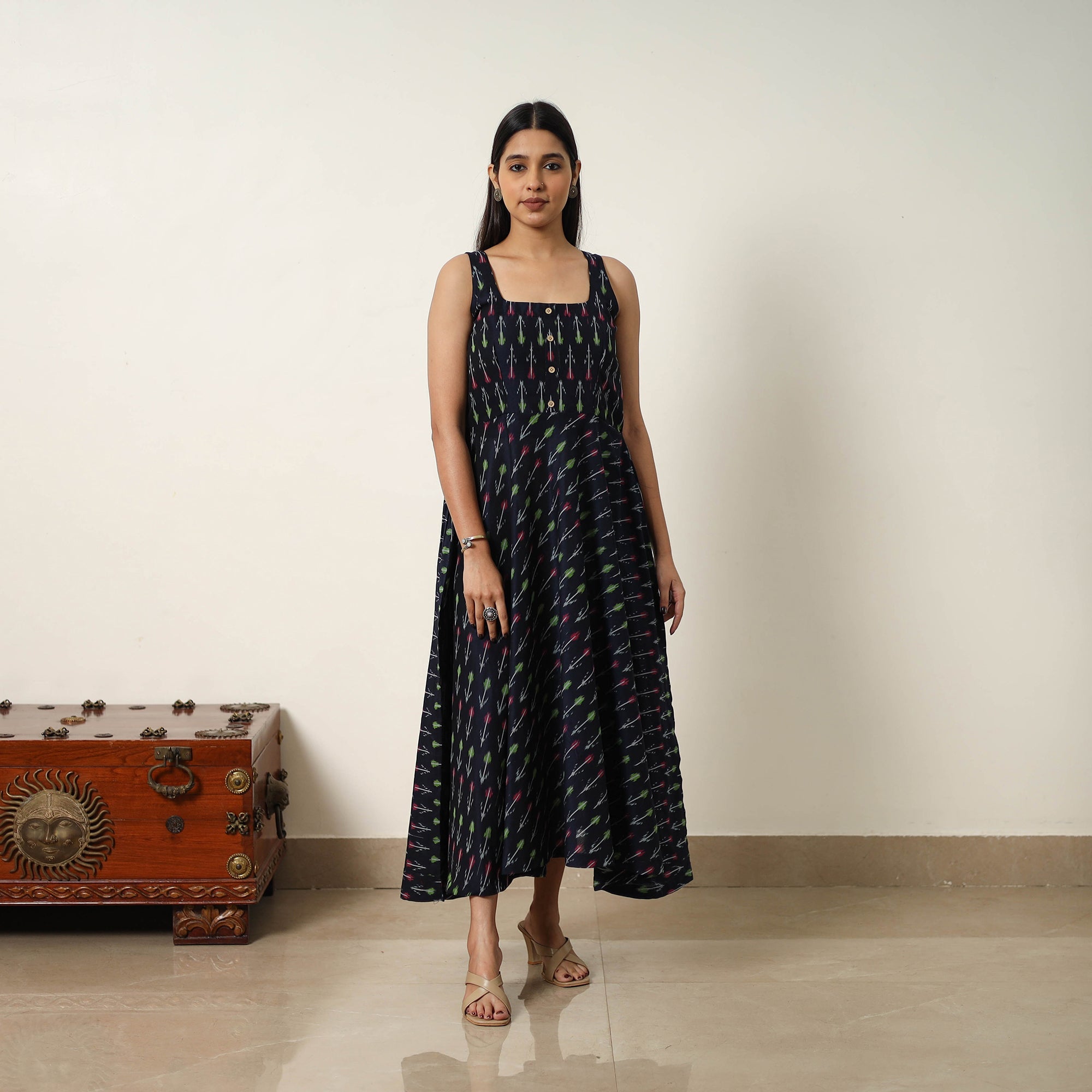 ITOKRI CASUALS Black - Mercerized Cotton Flared Pochampally Ikat Dress 20 - view 2