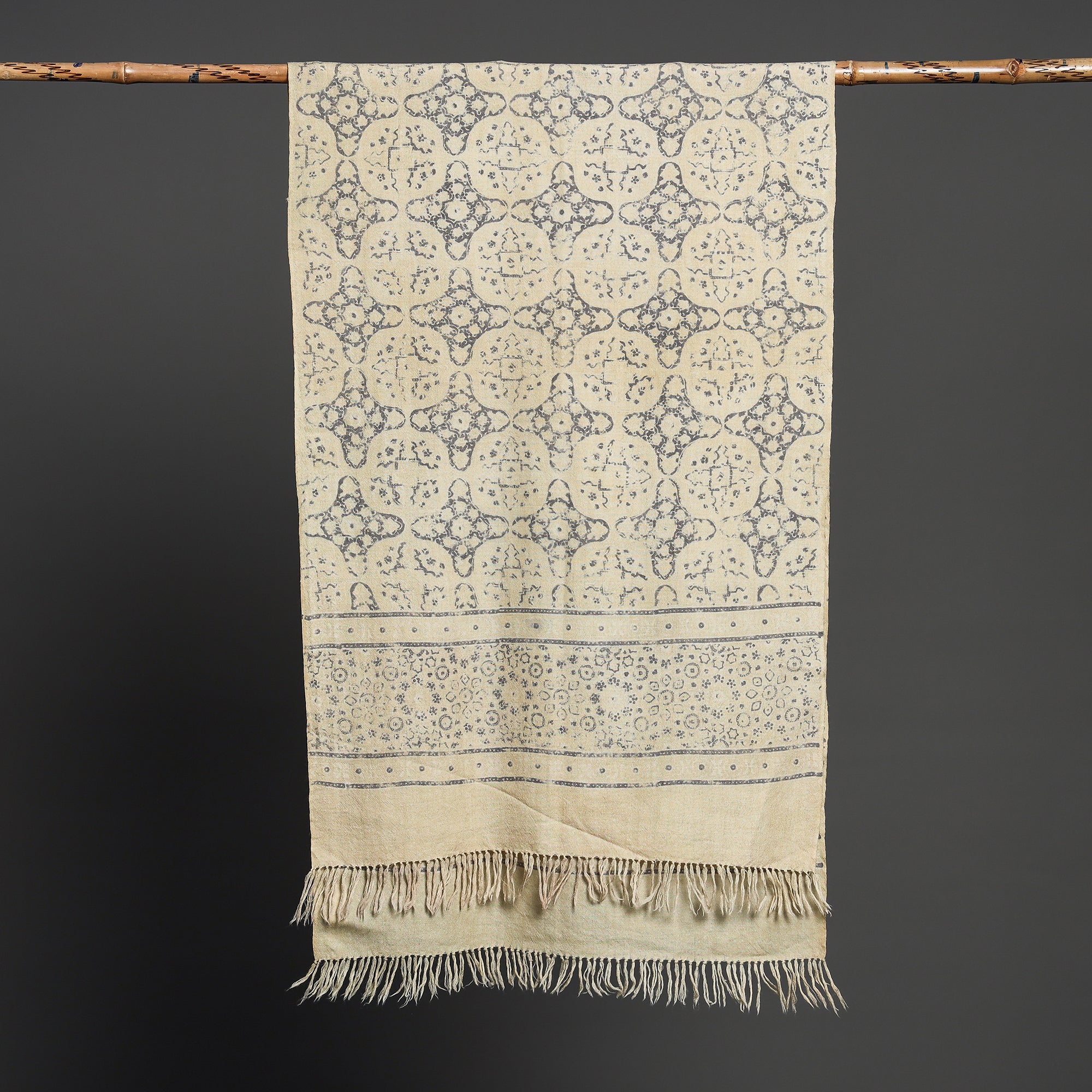 VANKAR BHIMJI KANJI Beige - Kutch Handwoven Block Print Wool Ajrakh Stole - view 2