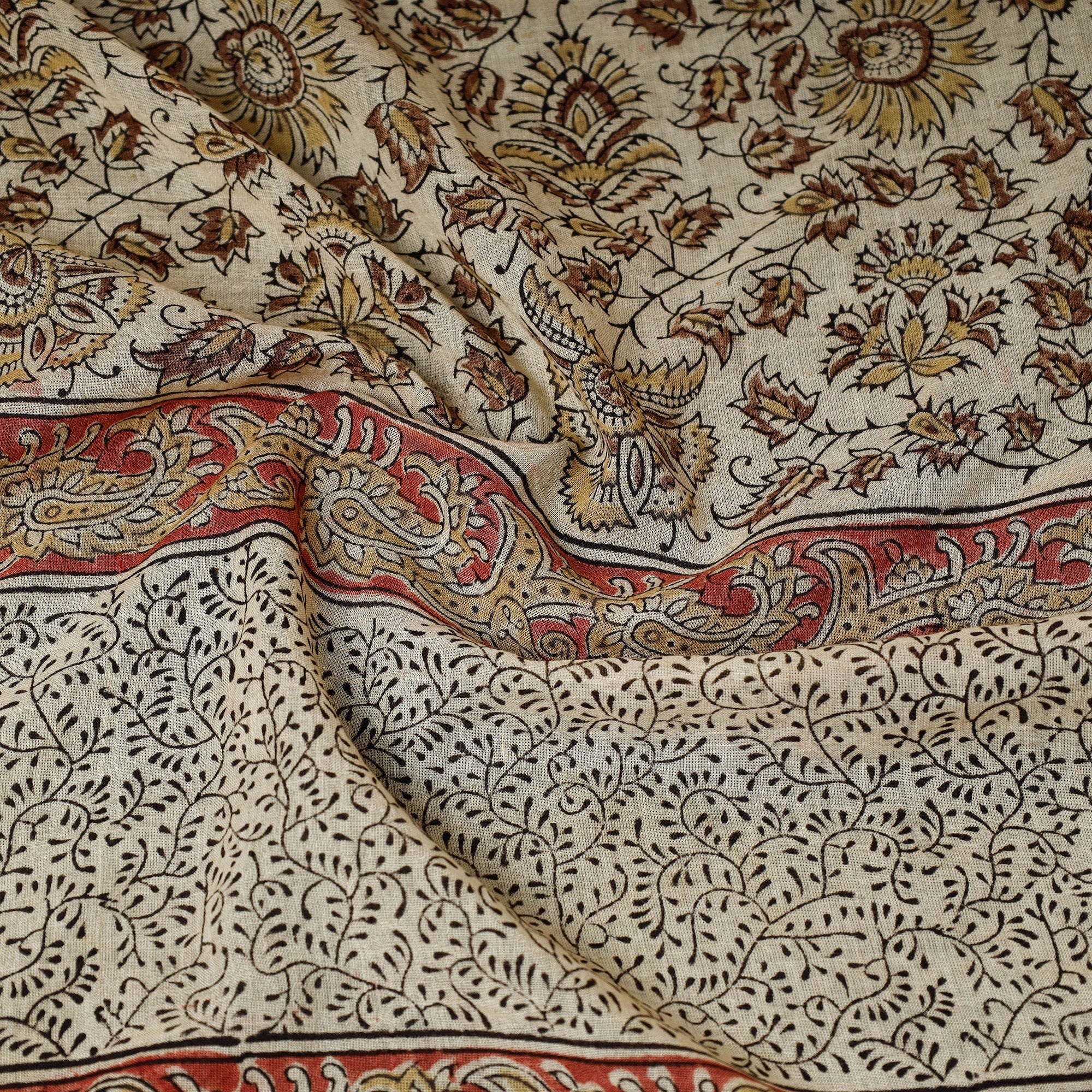 PITCHUKA SRINIVAS KALAMKARI PEDANA Beige - Original Pedana Kalamkari Block Printed Cotton Scarf - view 2