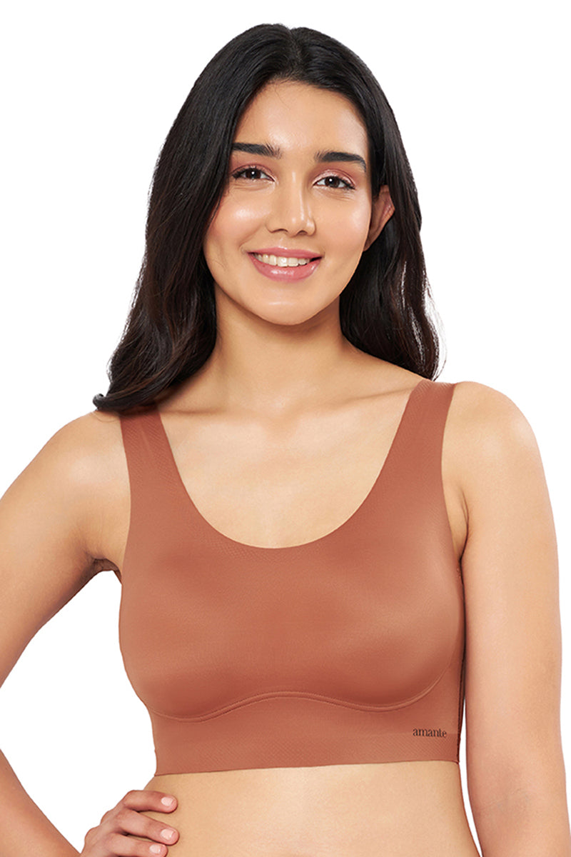 Amante Skins Solid Non Padded Non-Wired Scoop Neck Cami Bra - Caramel Nude