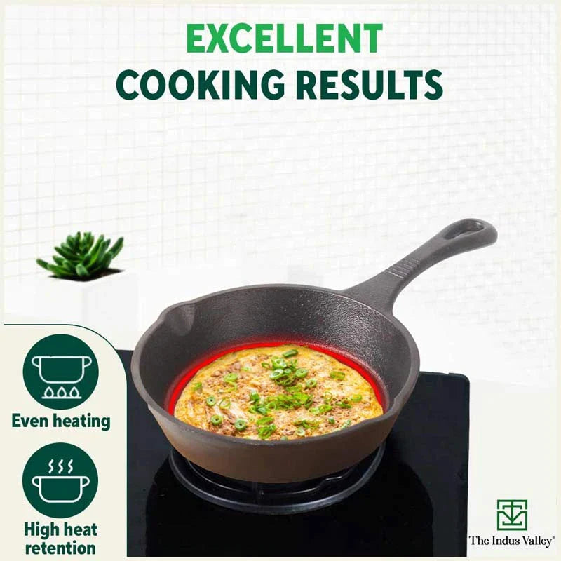 The Indus Valley CASTrong Cast Iron Fry Pan, Pre-seasoned, Nonstick, 100% Pure, Toxin-free, Induction, 15.2cm, 0.4L, 1.1kg - view 7