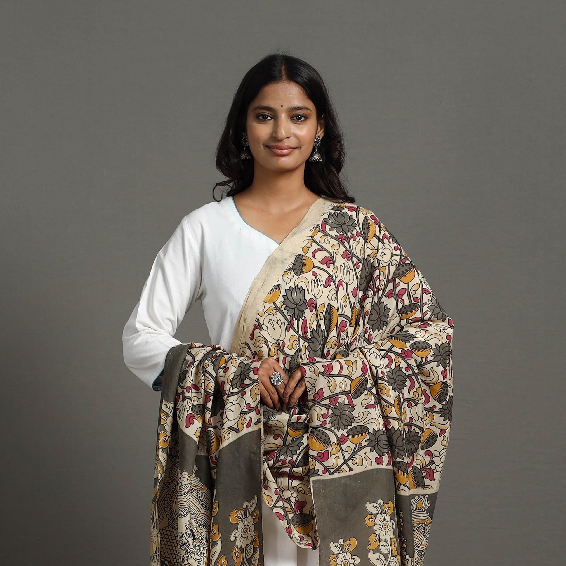 SOUTH KARGHA Beige - Printed Silk Cotton Kalamkari Dupatta 29 - view 3