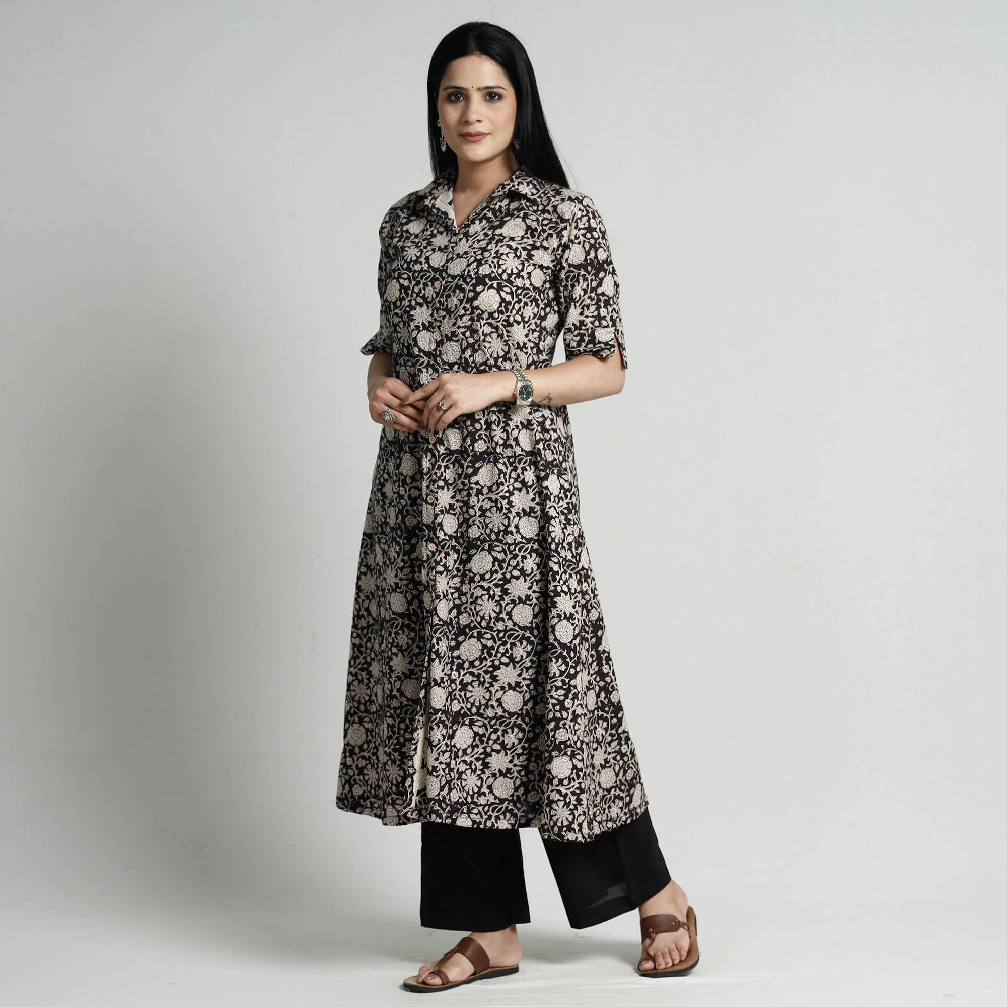 ITOKRI CASUALS Black - Bagru Block Printed Cotton Kurta with Palazzo Set