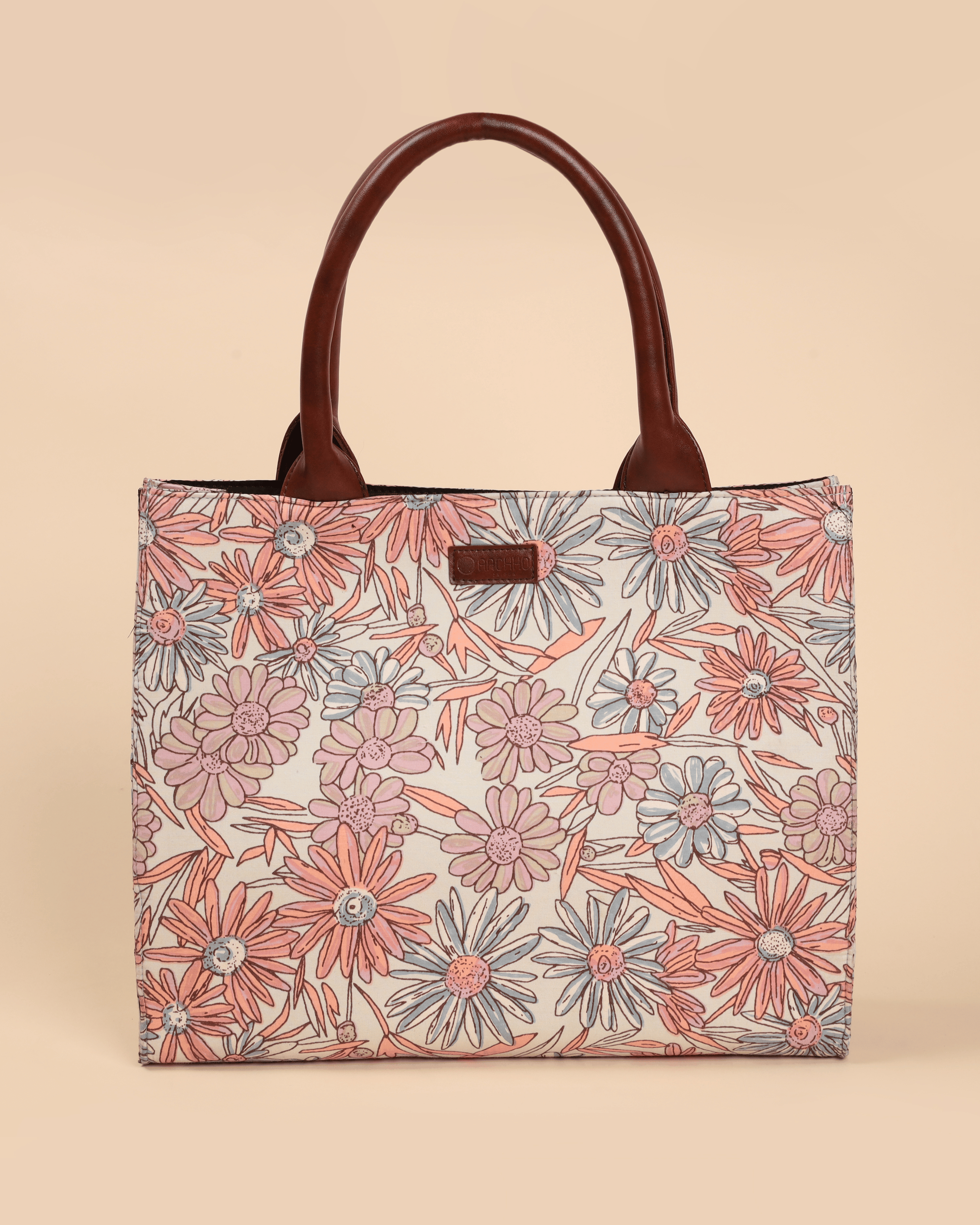 Aachho Marigold Magic Handblock Rectangle Tote Bag