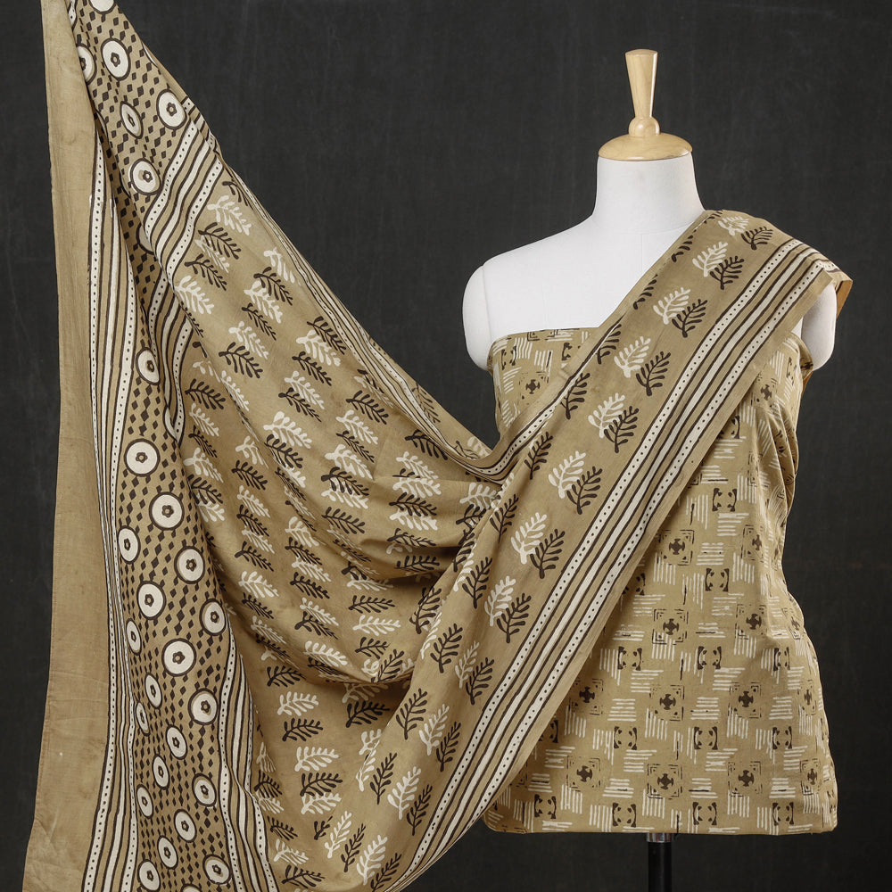 HAVELI CHRONICLES Brown - 3pc Cotton Block Printed Pipad Dress Material Set