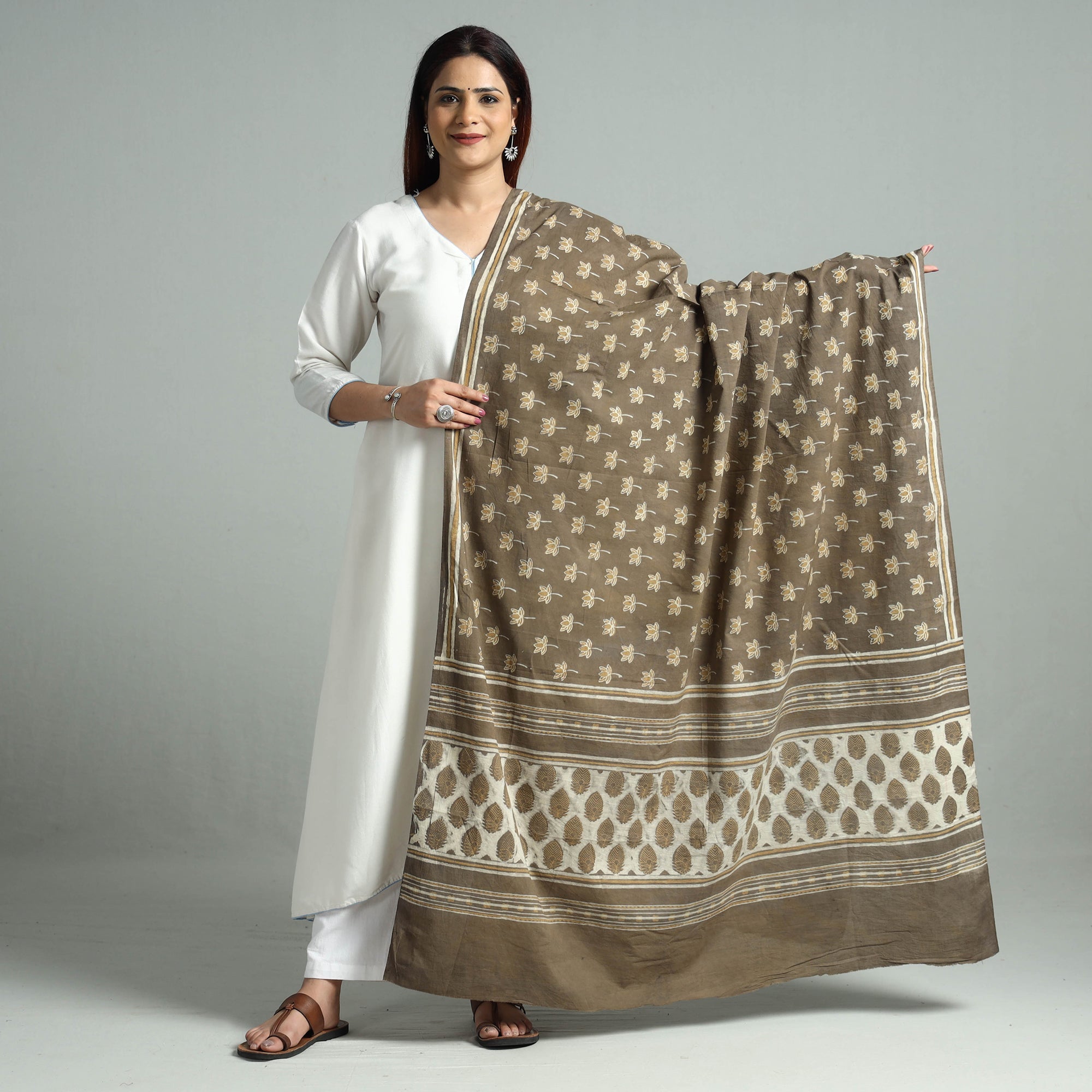 HAVELI CHRONICLES Brown - Akola Dabu Block Printed Mul Cotton Dupatta 40