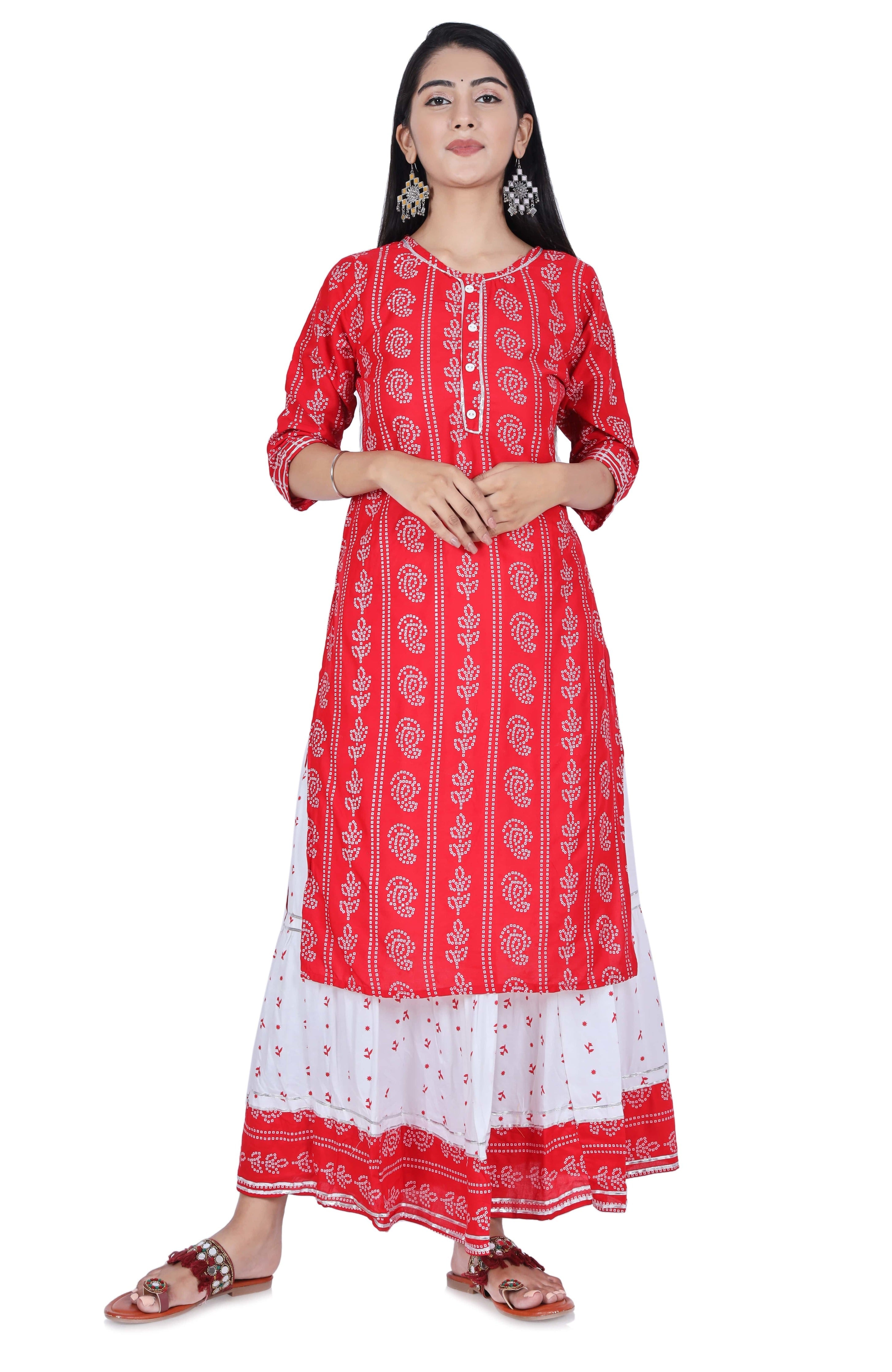 Fab Alchemy Red Printed Cotton Kurta and Skirt Set