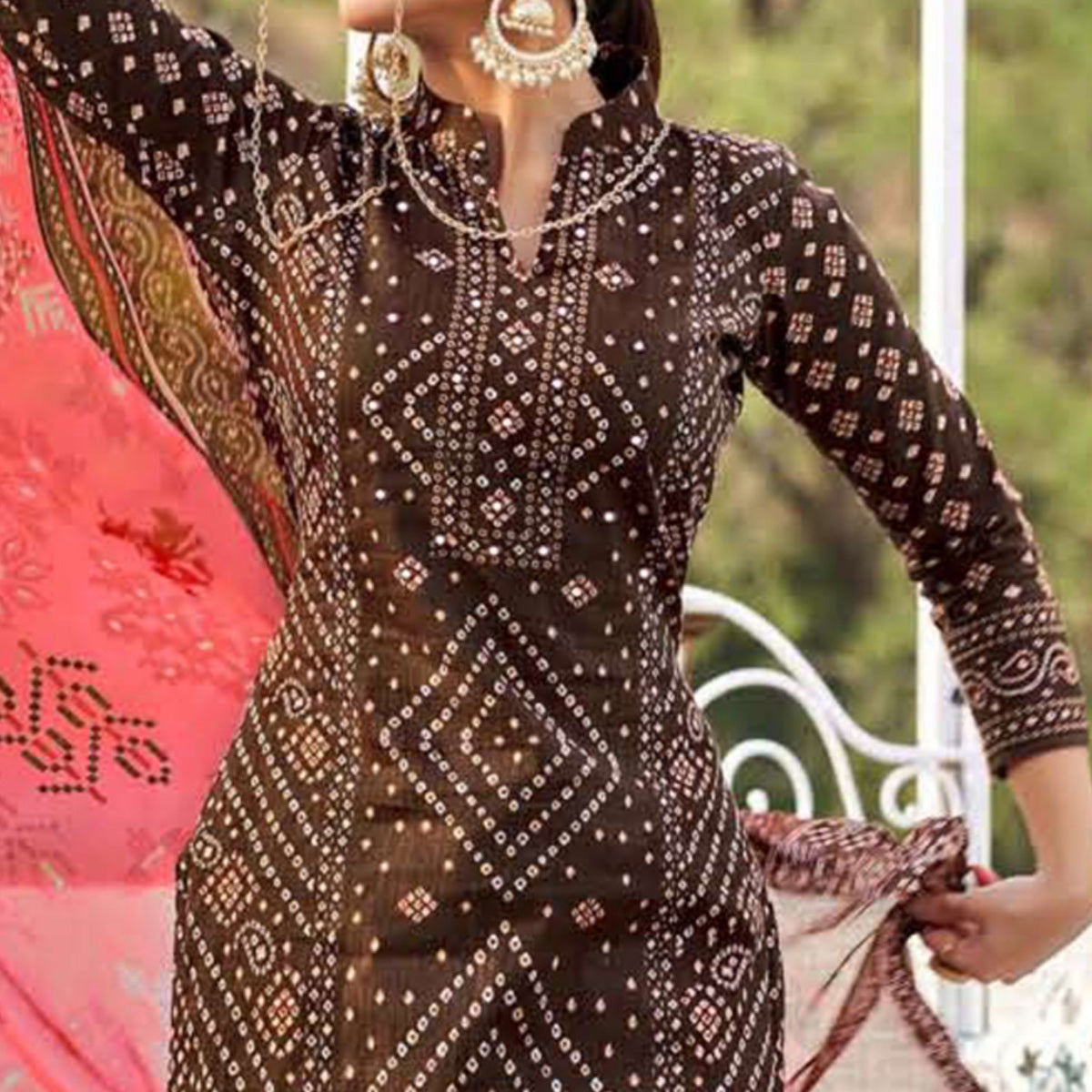 Peachmode Brown Printed Pure Cotton Suit - view 2