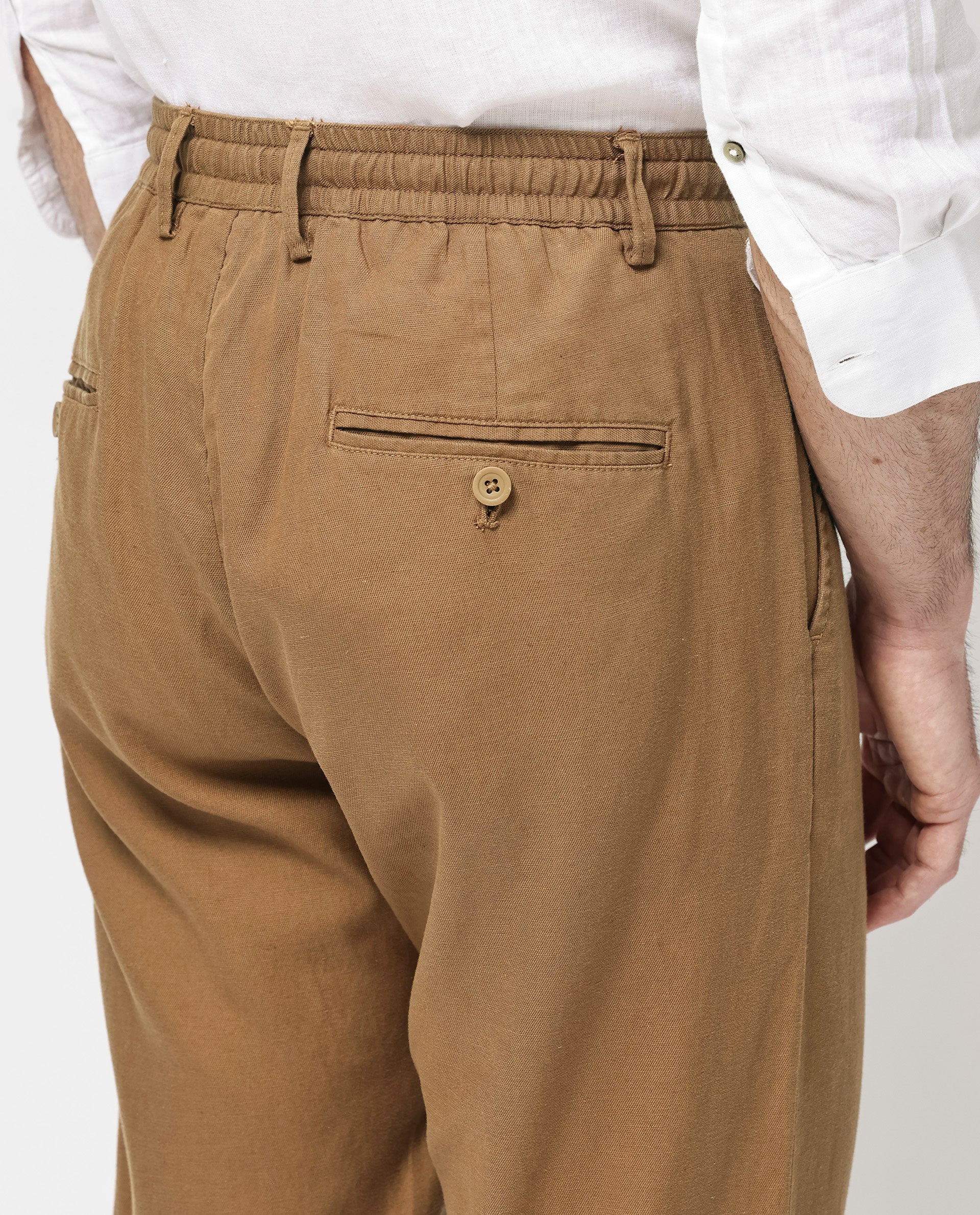 Rare Rabbit Mens Reric Pastel Brown Drawstring Closure Solid Linen Trouser - view 4
