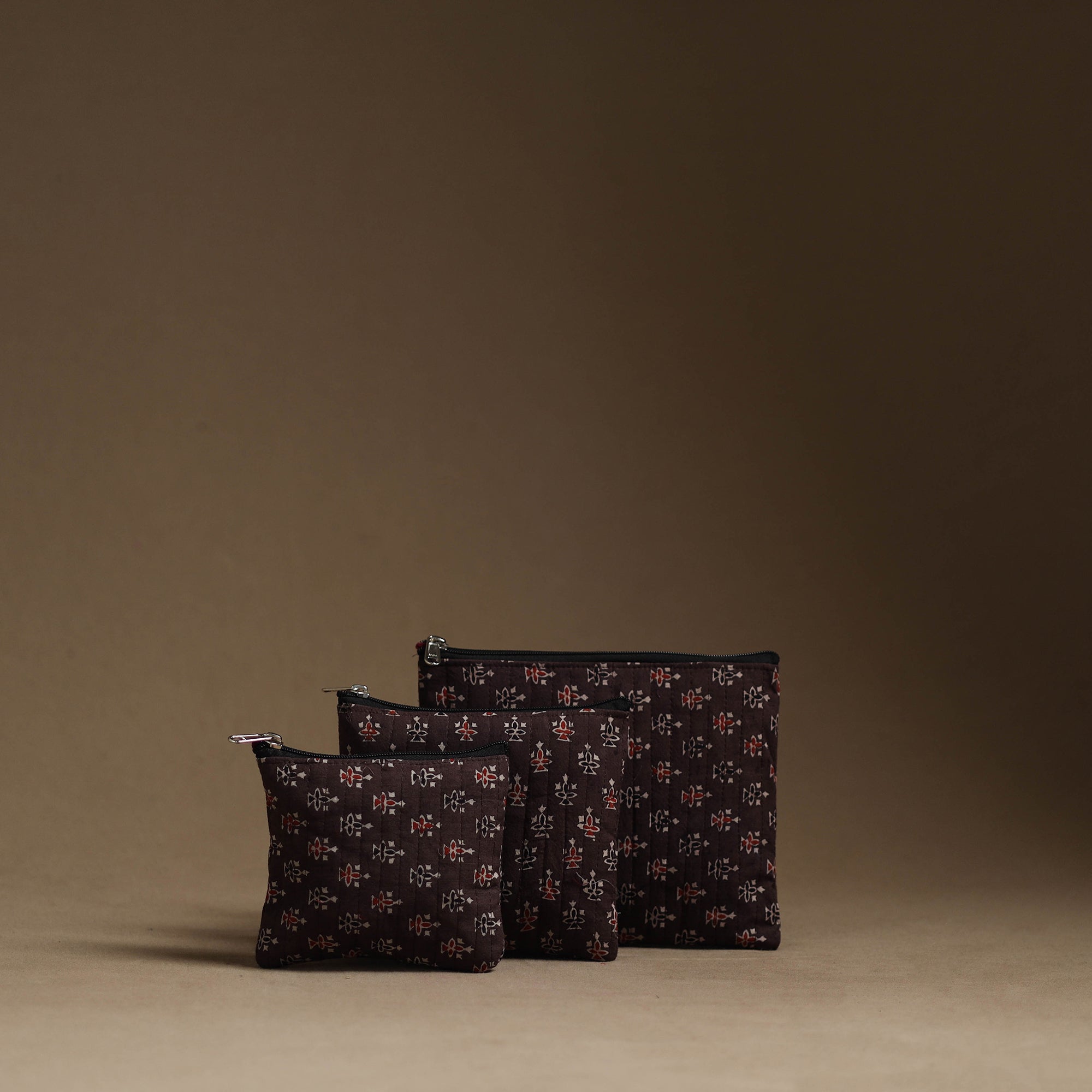 NOORI BAZAR Brown - Handmade Cotton Multipurpose Utility Pouches (set of 3) 12