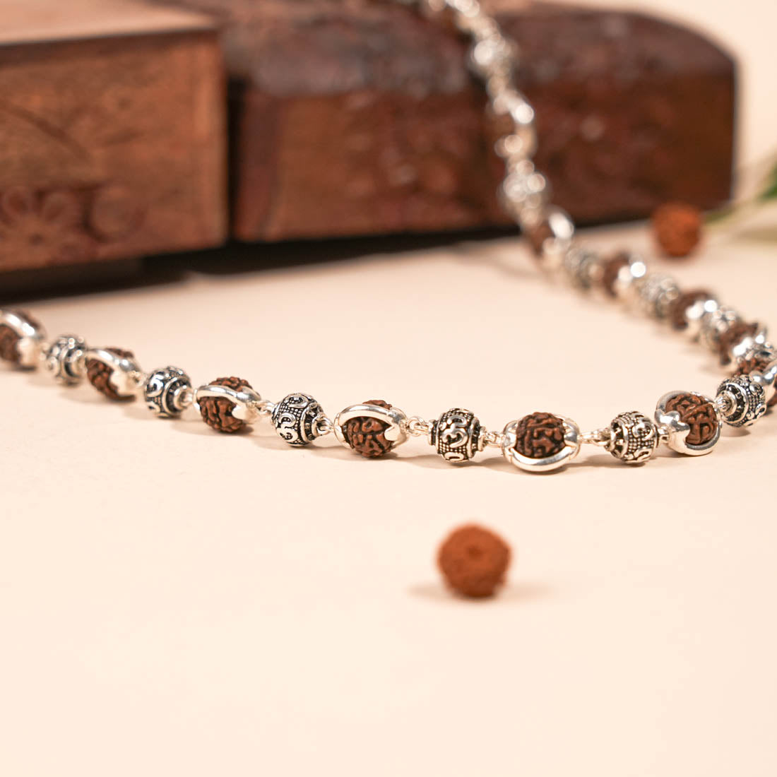 Prinjal Jewellers Rudraksha Capping Silver Mala (Om Beads)