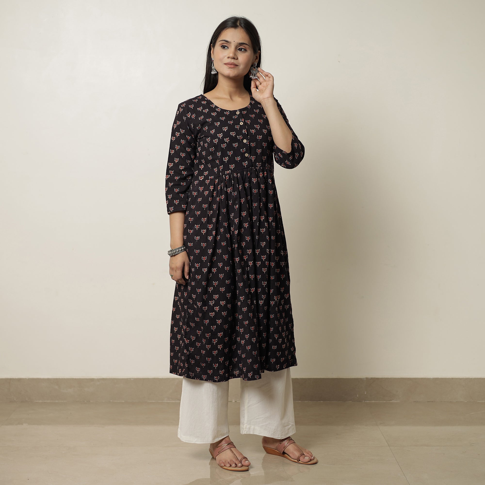 ITOKRI CASUALS Black - Ajrakh Block Printed Cotton Flared Kurta 03 - view 7