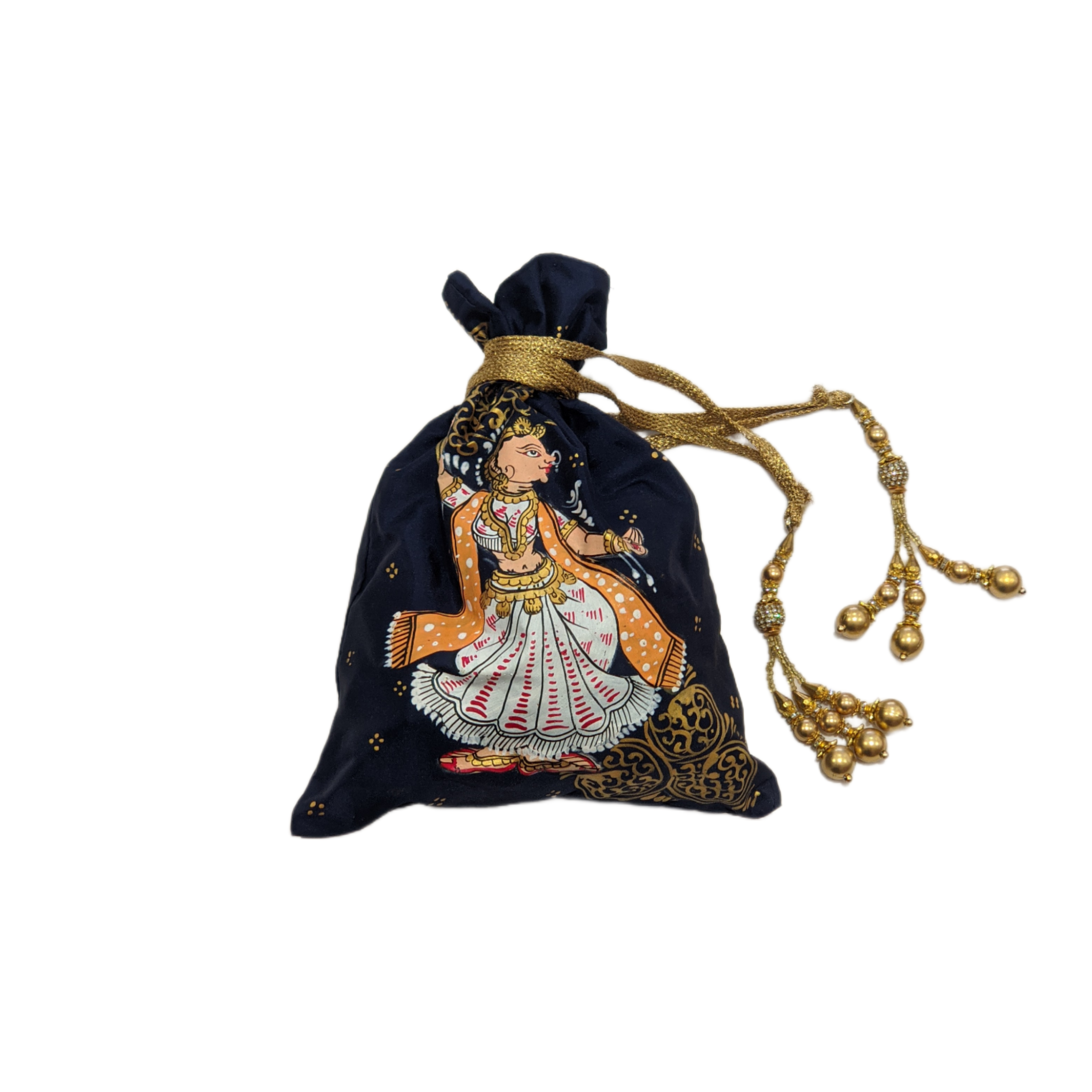 IndianVillèz Spruce Blue Hand Painted Nartaki Pattachitra Potli Bag