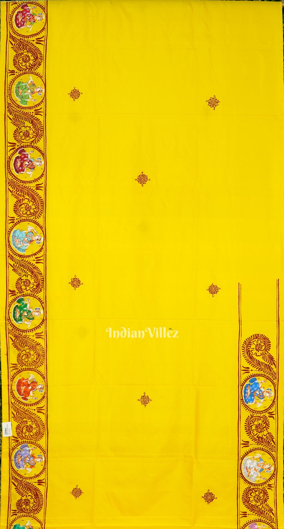IndianVillèz Yellow Kandarpa Rath Hand-painted Pattachitra Saree - view 3