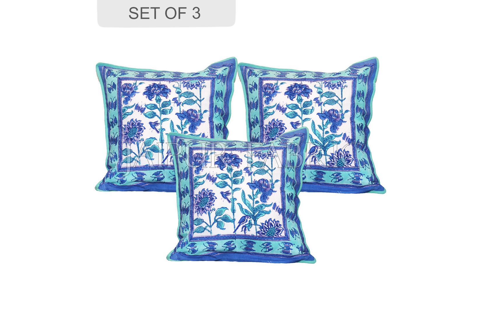 JaipurFabric® Blue and White Block printed Cotton Cushion Cover - view 2