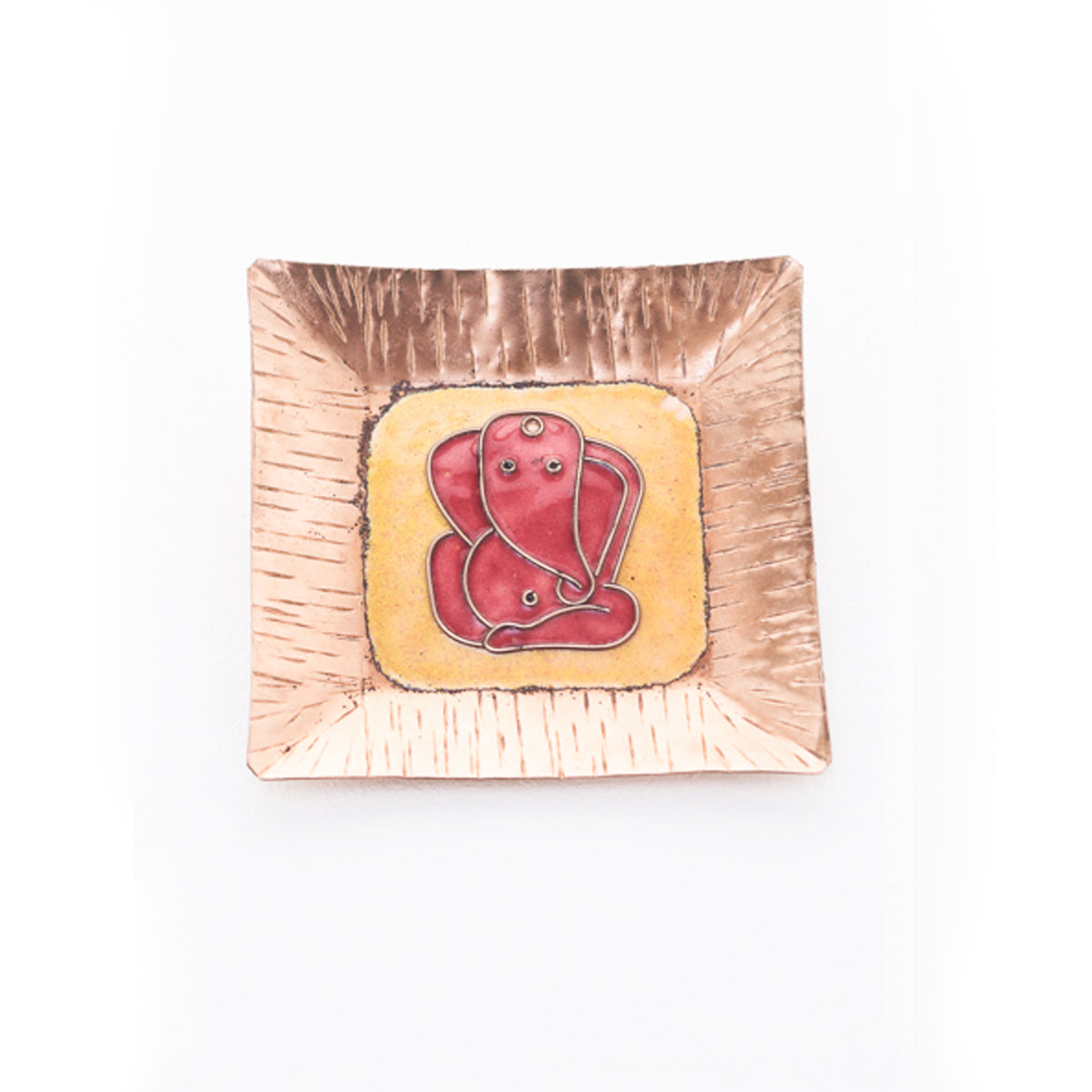 A Ganesha Plate, Kumkum and Agarbatti Holder Set in Copper Enamel by Ekibeki - Yellow - view 3