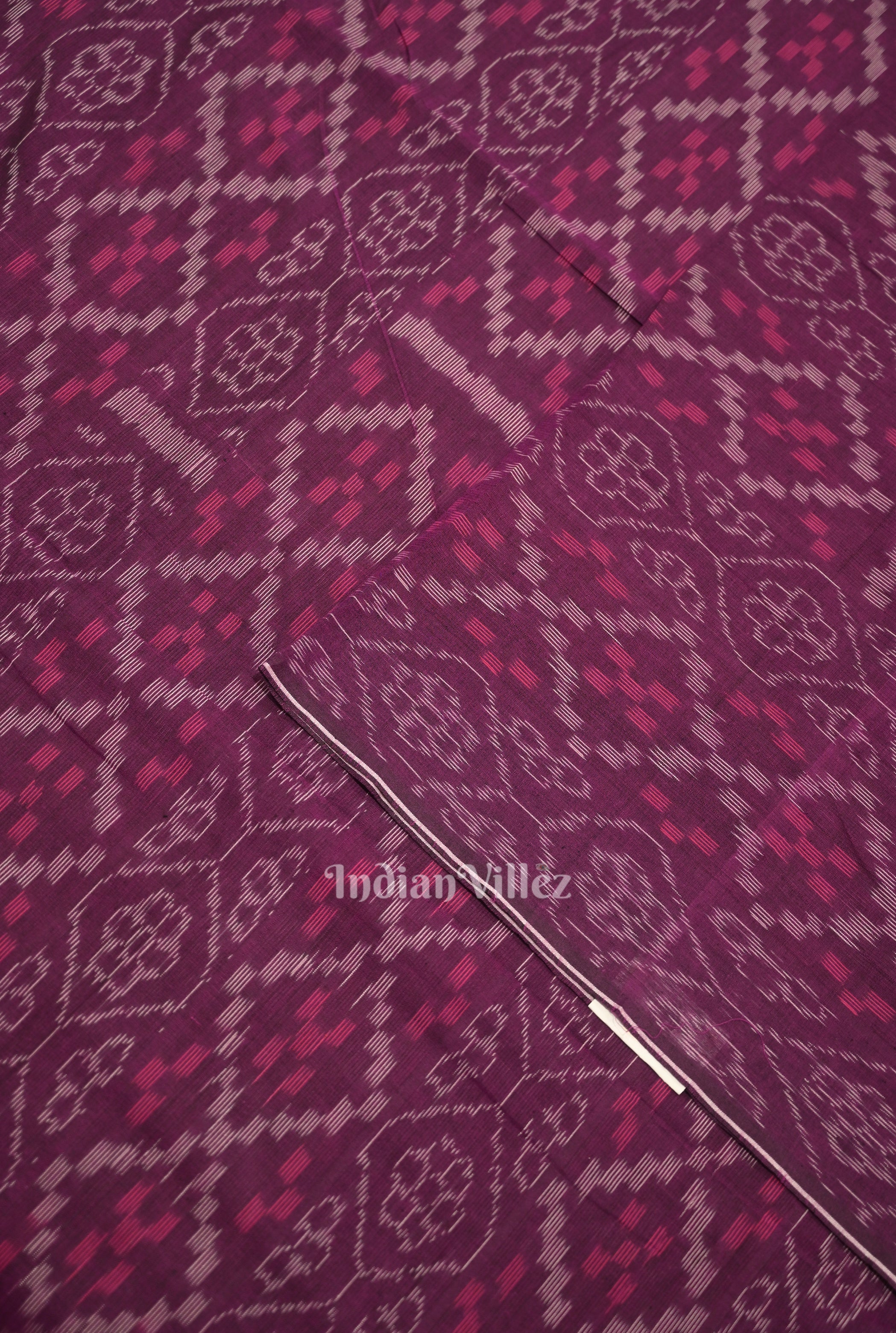 IndianVillèz Purple Wine Flower Pasapali Sambalpuri Odisha Ikat Cotton Fabric - view 2