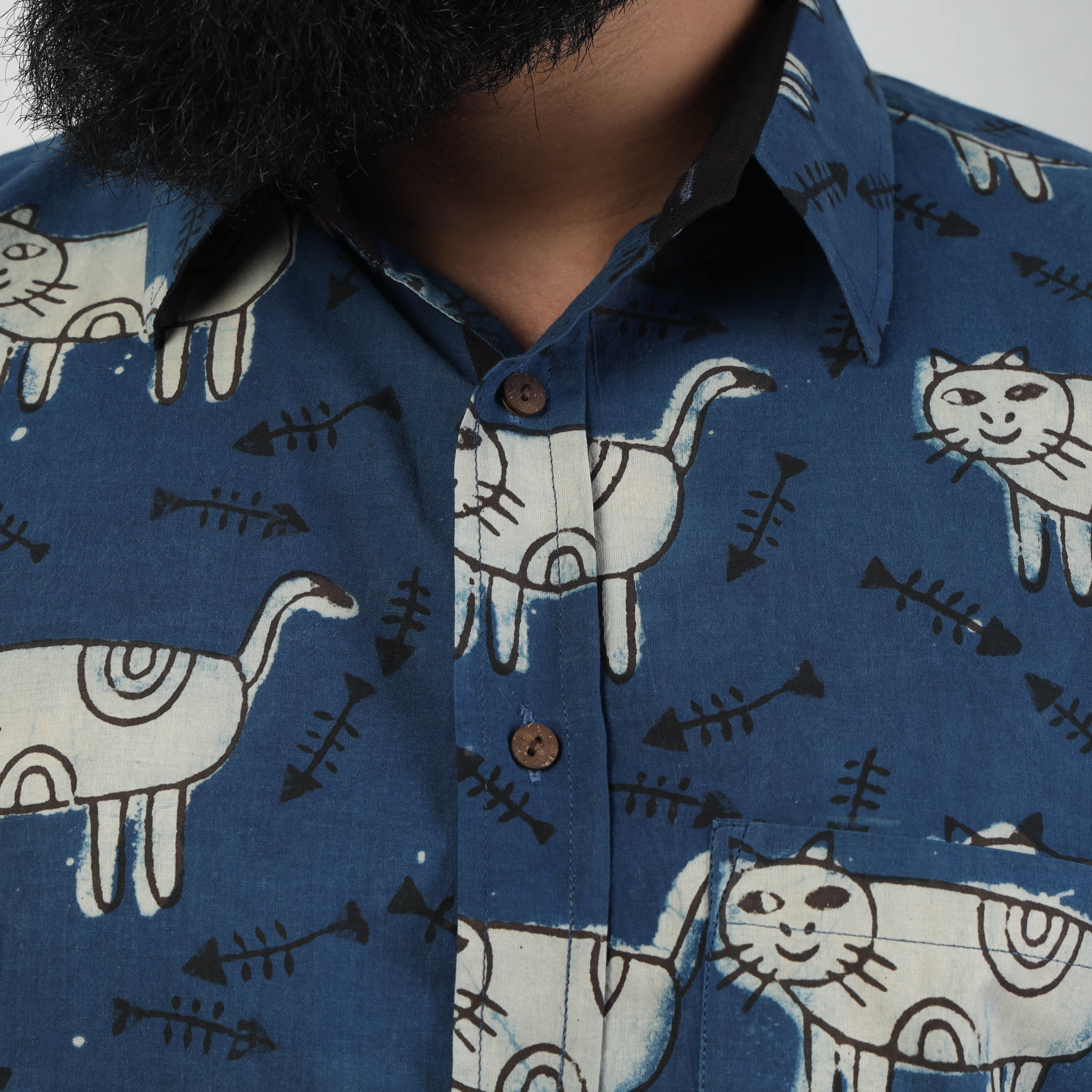 BINDAAS UNLIMITED Blue - Bindaas Block Art Printed Cotton Men Full Sleeve Shirt - view 3